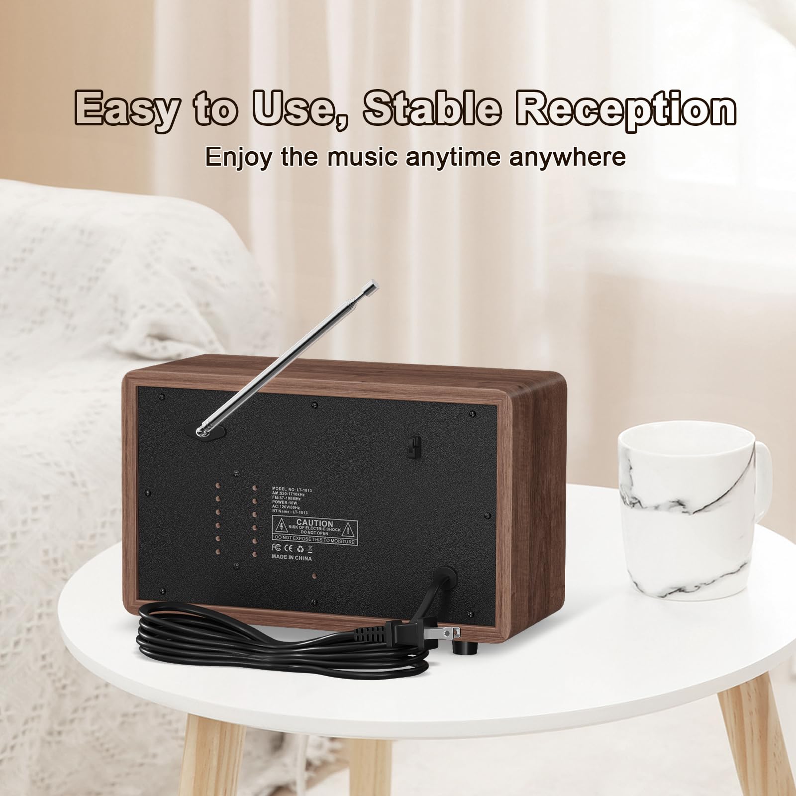 Leotec Am Fm Radio,Retro Wood Table Radio,Portable Bluetooth Speaker Plug In Wall,Best Reception With Aux,Headphone Jack,Great F