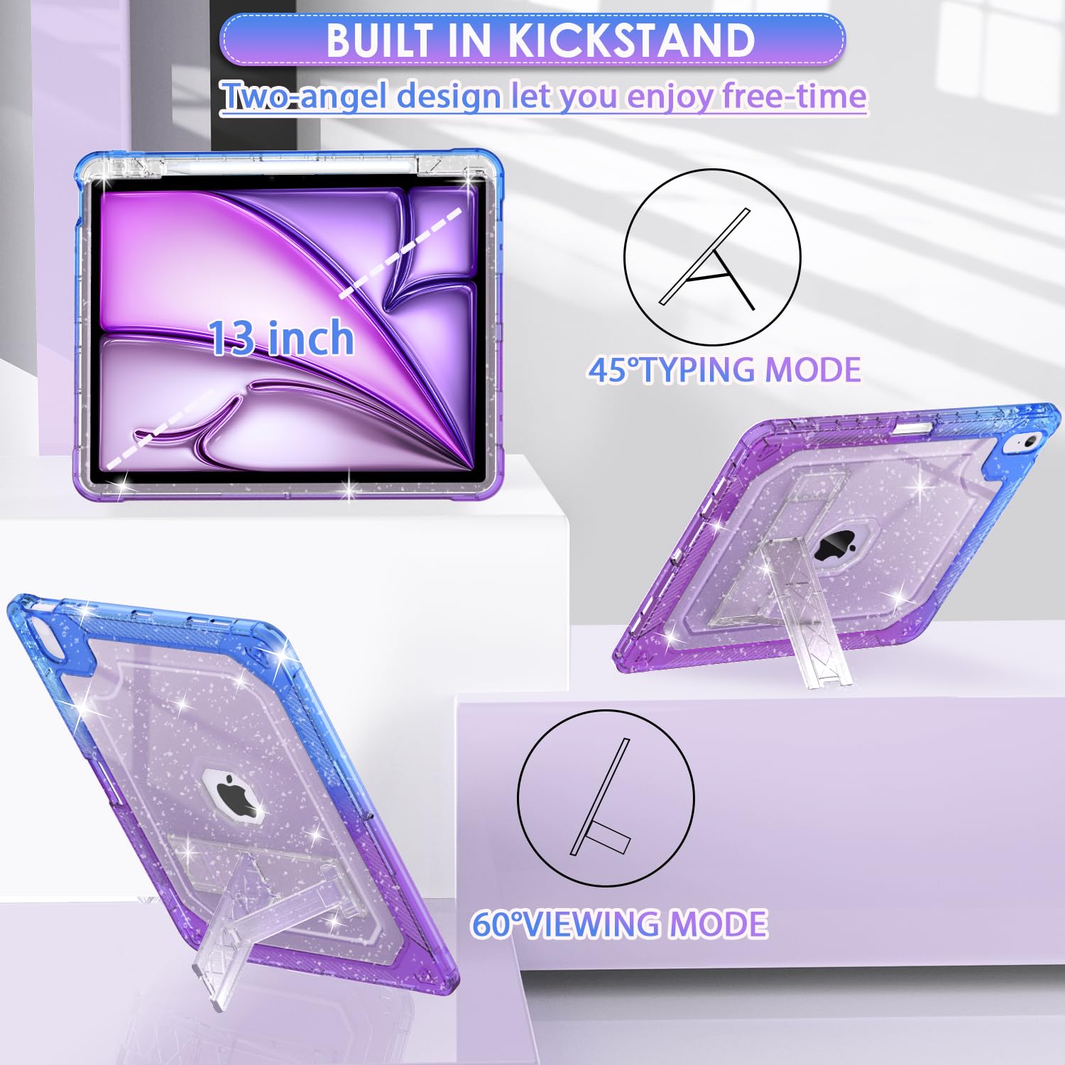 Zonefoker For New Ipad Air 13 Inch Case 2024 M2, 13'' Ipad Air Case 6Th Gen 2024 13 Inch Glitter Slim Cover With Pencil Holder H