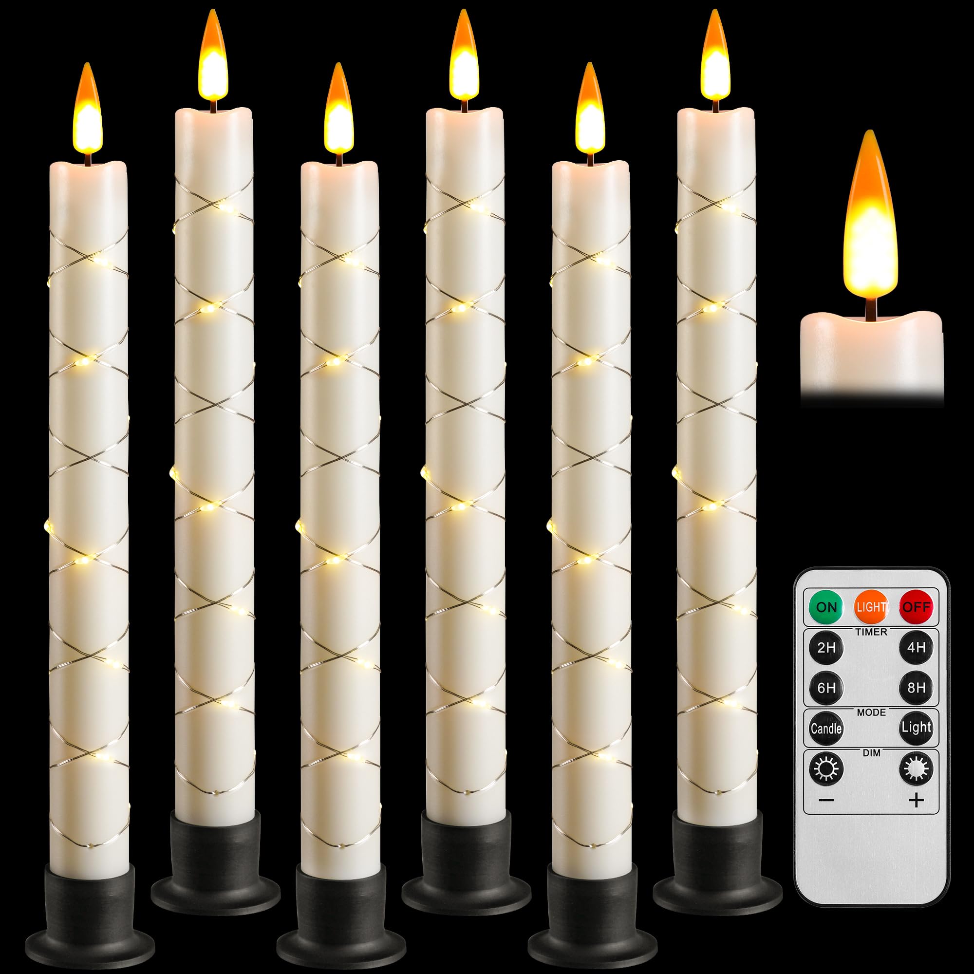 Da By 6 Flameless Window Candles With Remote Control & Timer, Surround String Lights, Battery Powered, 9.6 Christmas Candles, Fr