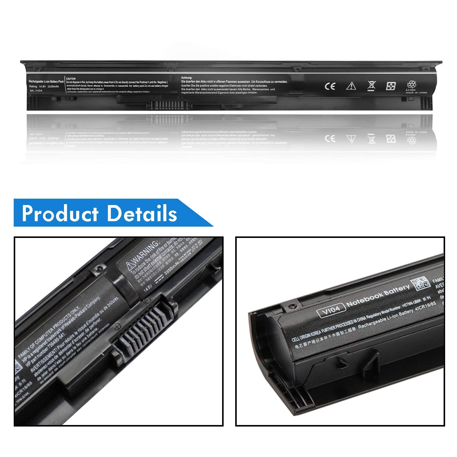 NATNO VI04 Laptop Battery for HP Pavilion Beats Special Edition 14.8V 2600mAh 4-Cell Black Replacement Battery 10.8x1.2 inch