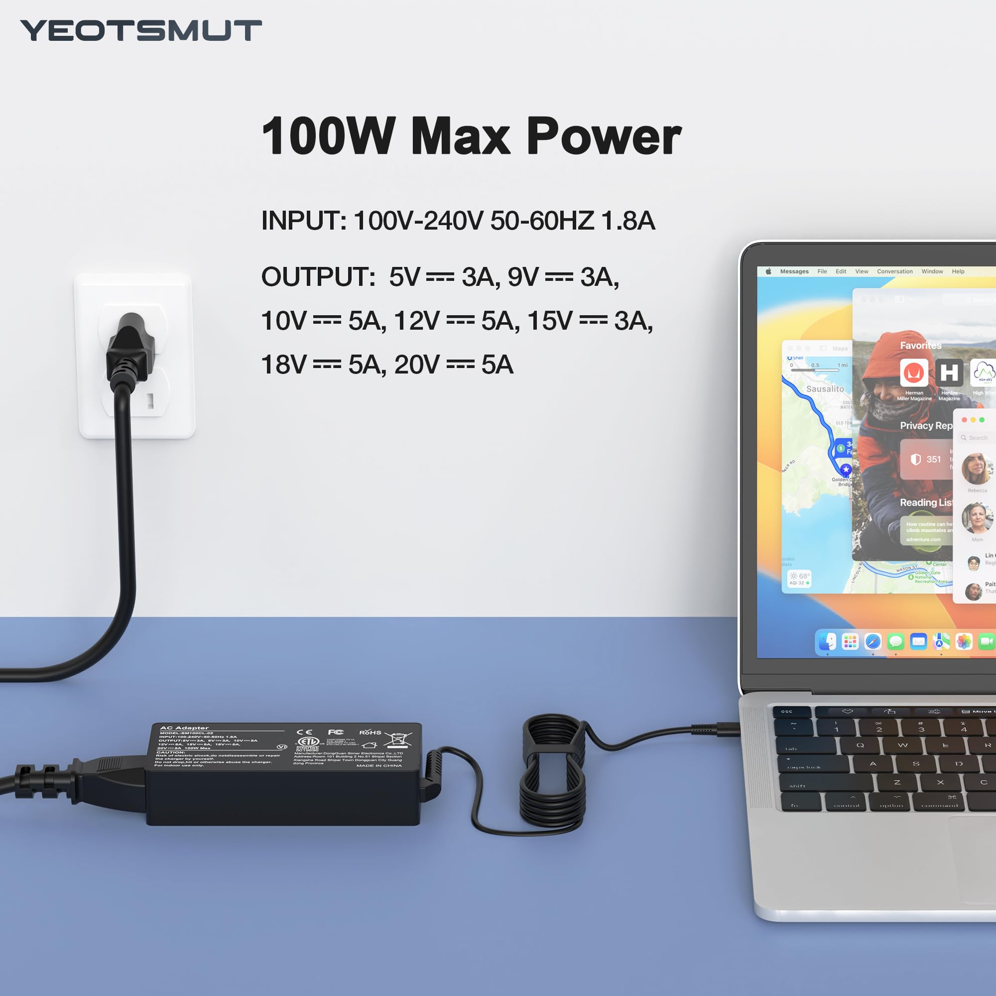 100W Usb C Fast Charger Power Adapter Compatible With Lenovo Thinkpad,Macbook Pro/Air, Ipad Pro,Hp,Dell,Asus All Usb C Device