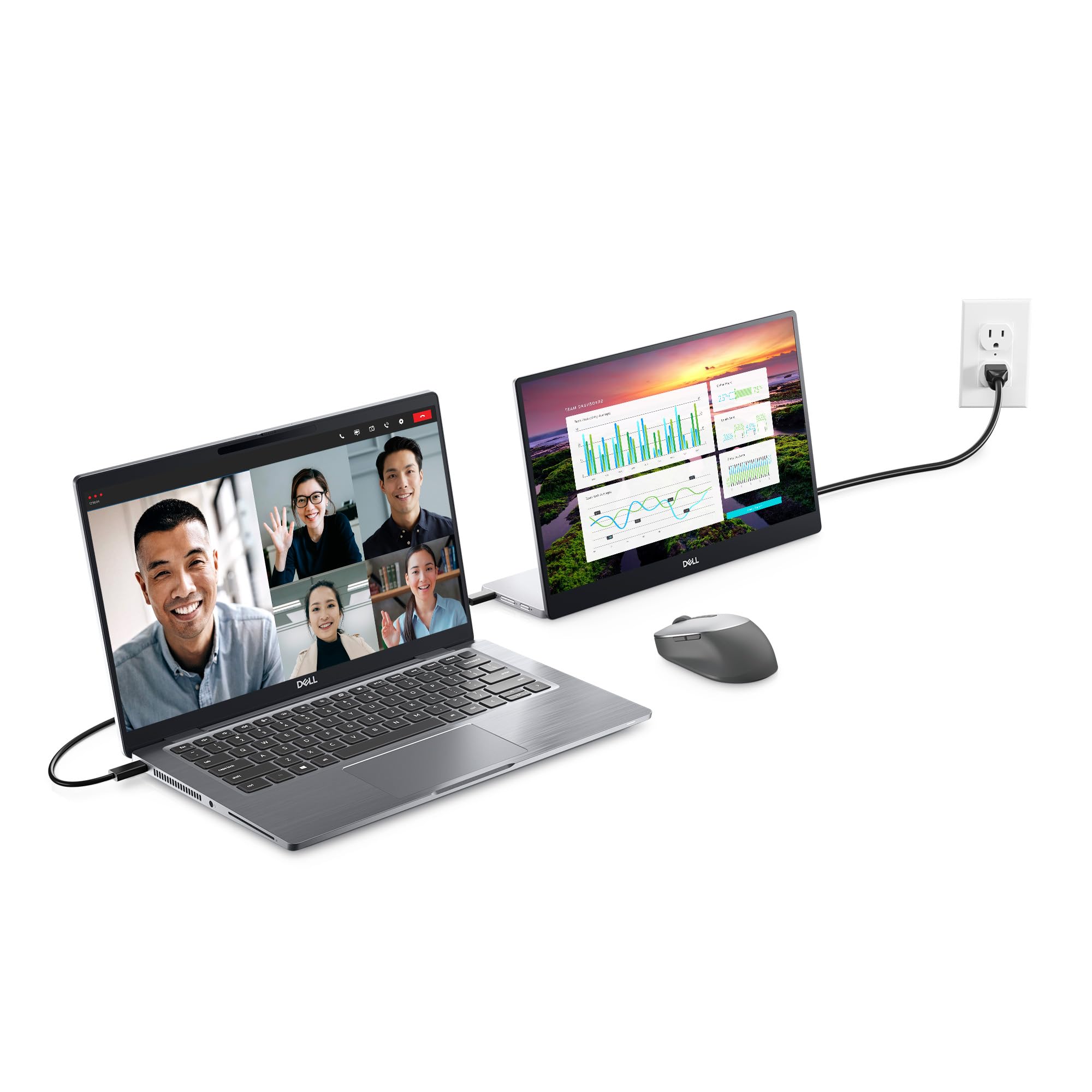 Dell 14 Inch FHD LED Portable Monitor with Dual Screen Productivity, in Plane Switching, USB C Connectivity, Low Blue Light, and Display Manager Software
