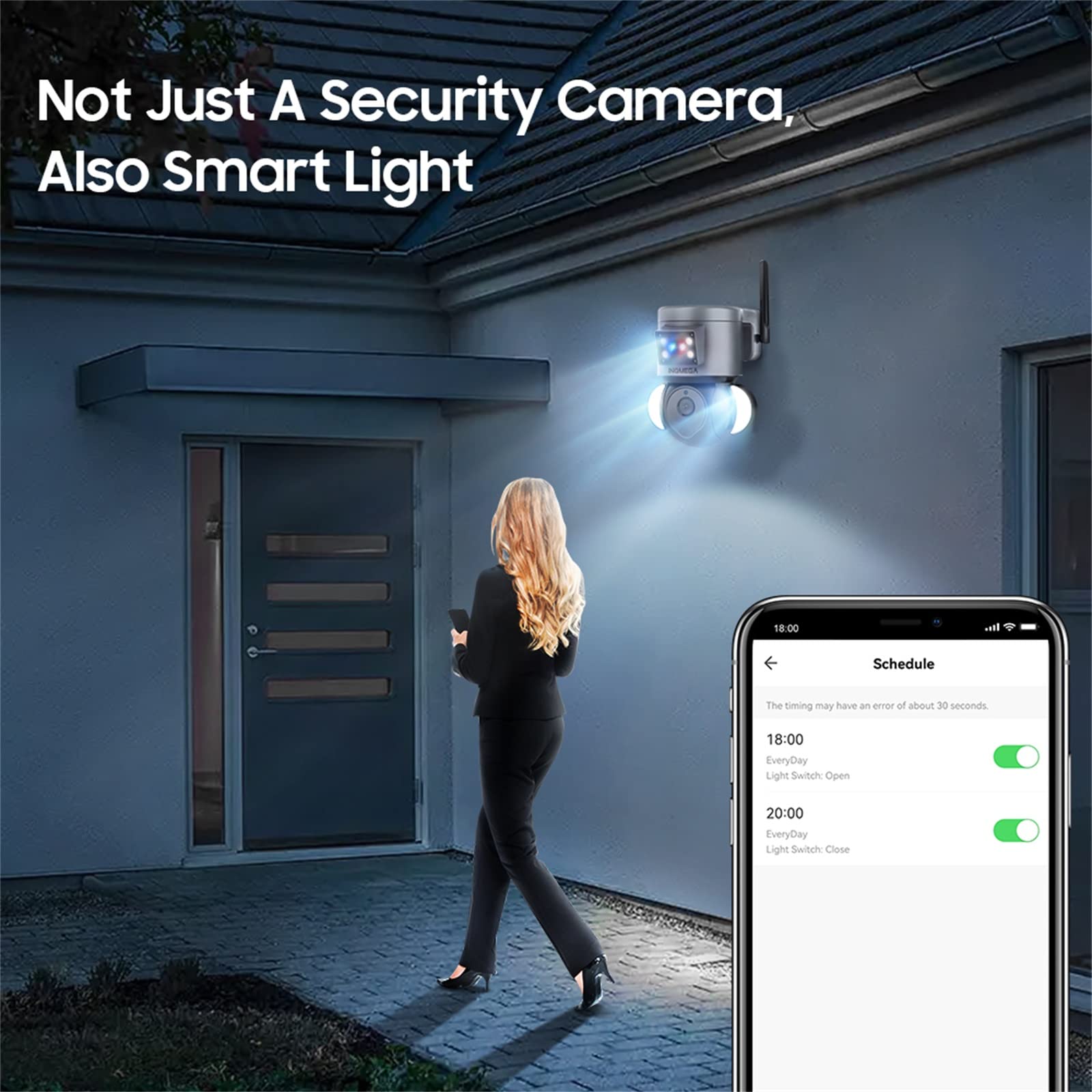 Inqmega Tuya Security Camera Outdoor, 4Mp Fhd Wifi Camera With Light Alarm System, Ai Human Detection & Auto Tracking, Color Nig