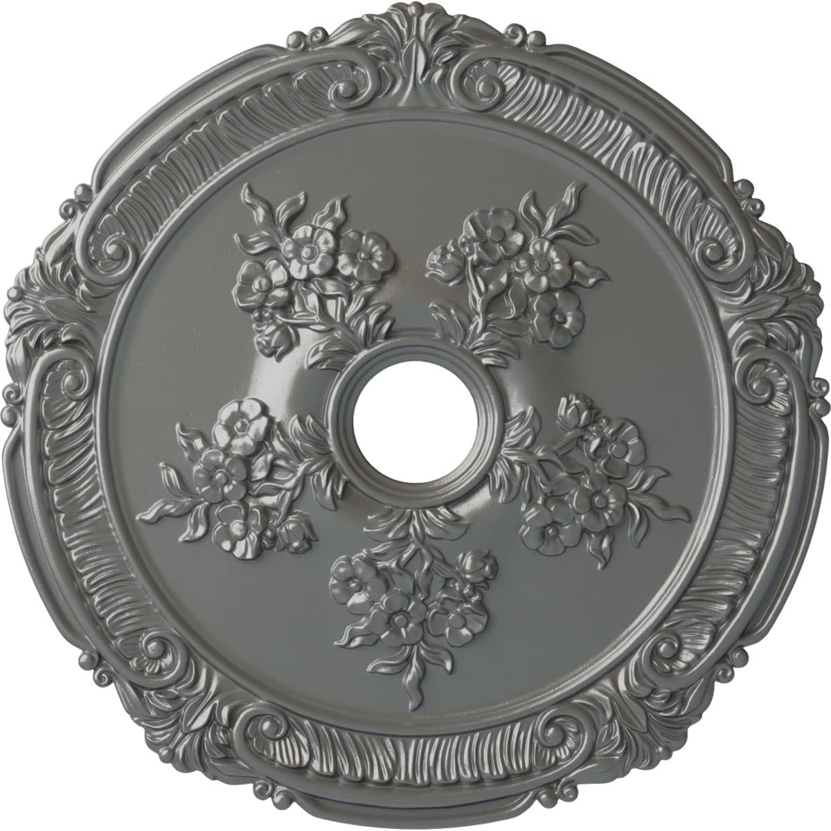 Ekena Millwork Cm26Atsls Attica With Rose Ceiling Medallion, 26''Od X 3 3/4''Id X 1 1/2''P, Hand Painted Silver