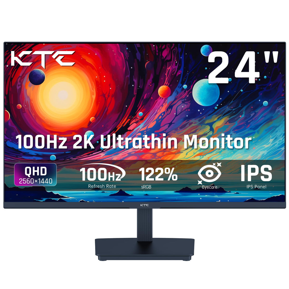 Ktc 24 Inch Qhd 100Hz Computer Monitor Ips 2K, 1300:1 Contrast, Anti Blue Light Screen, 122% Srgb, Support Freesync And Gsync, H