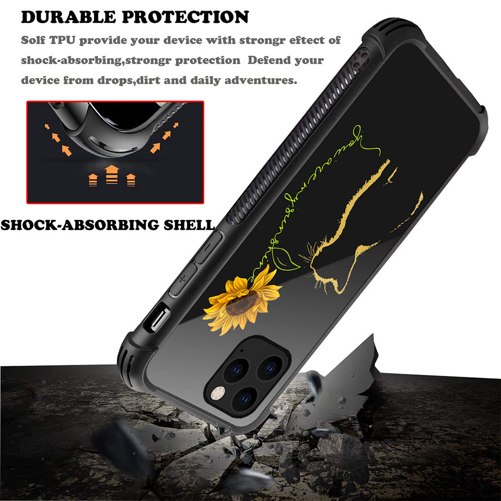 CARLOCA iPhone 13 Pro Case Shockproof Anti-Scratch Yellow Cat Sunflower Graphic TPU Polycarbonate