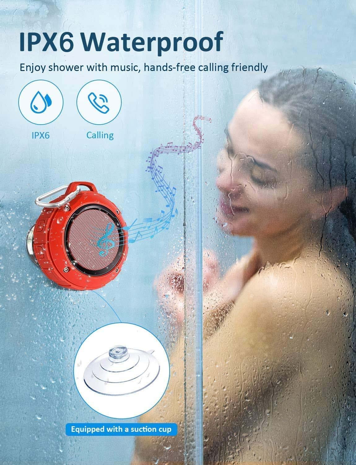 Kunodi Bluetooth Shower Speaker With Ipx7 Waterproof, Crisp Clear Sound, True Wireless Stereo, Clip Portable For Pool Beach Boat Kayak Float Golf