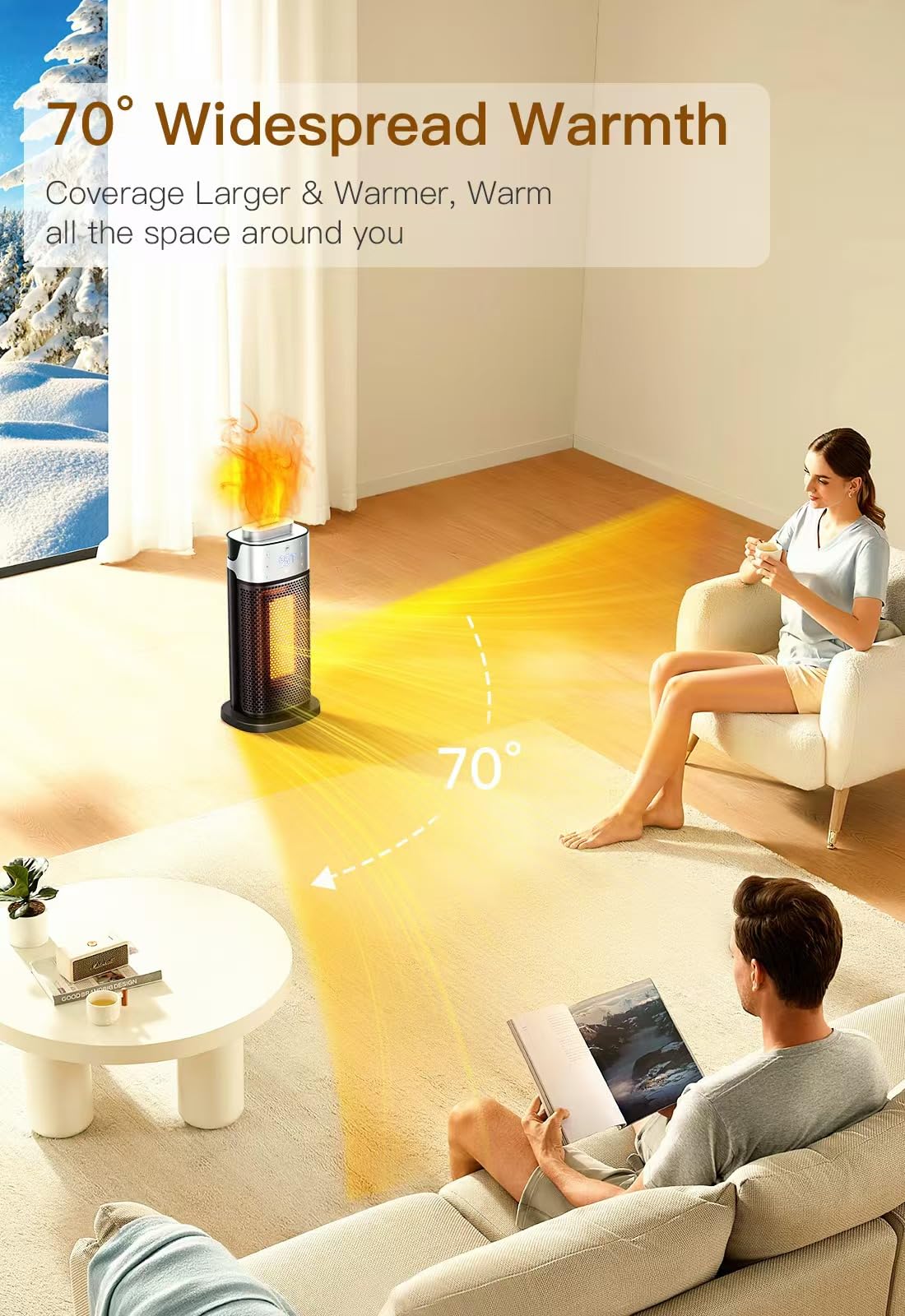 Space Heaters For Indoor Use, Staholz 3 In 1 Electric Heater With Humidifier With 3D Flame Ambient Light, 1500W Portable Heater