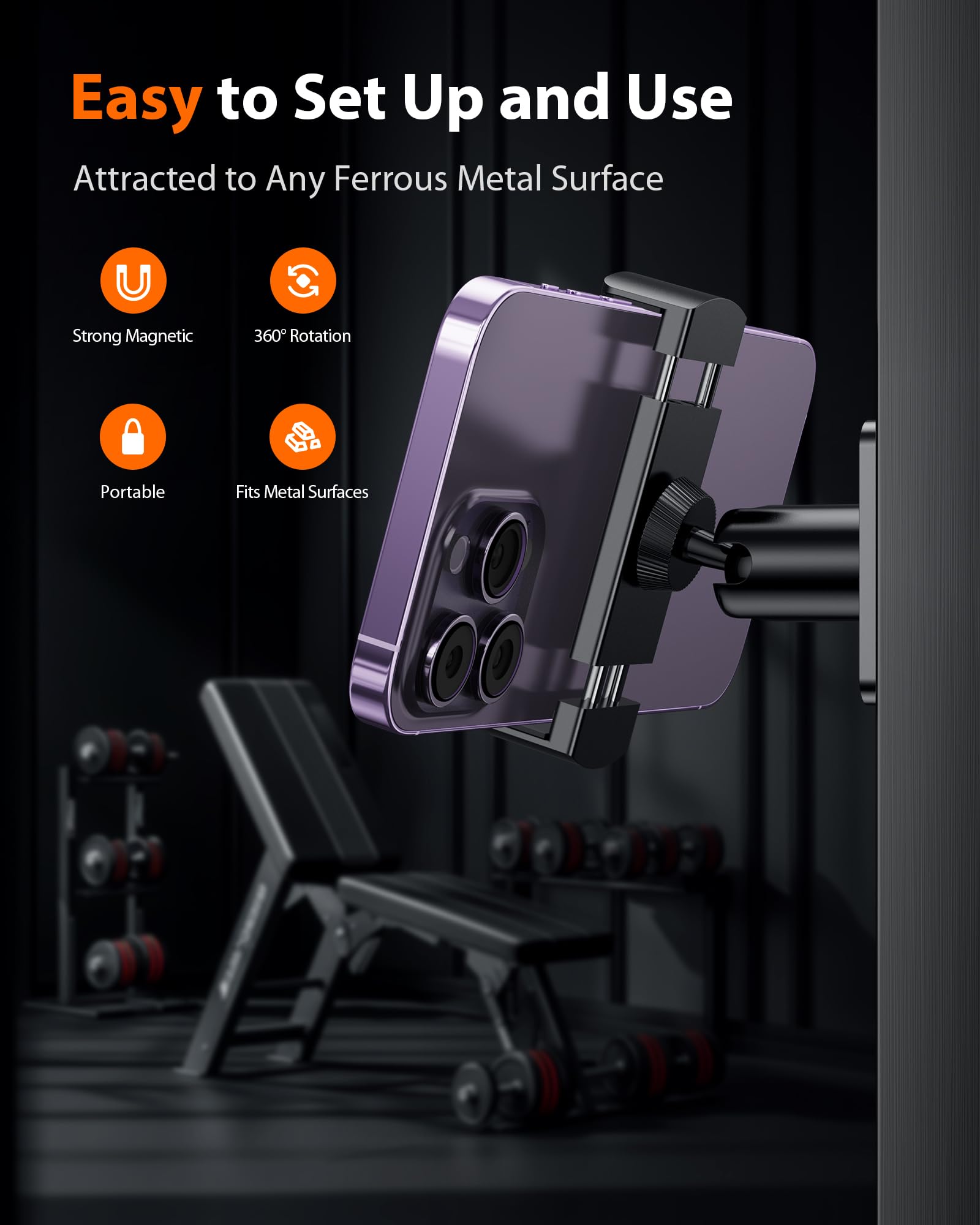 Stouchi Gym Magnetic Phone Holder, 360 Adjustable [N55 Dual Magnet] Phone Mount Gym Golf Accessories For Women/Men, All Metal Po