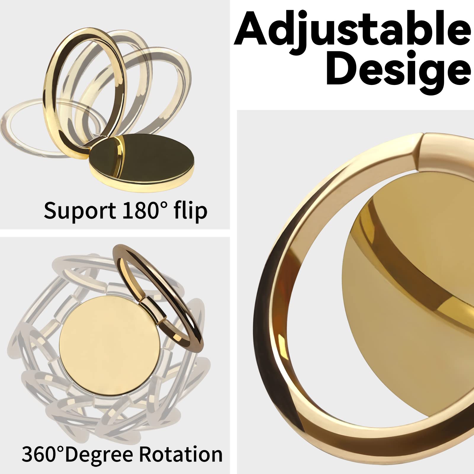 Obhei Metal Cell Phone Ring Holder Finger Ring Stand, 360 Degree Rotation Ring Kickstand Grip Holder For Magnetic Car Mount, Gol