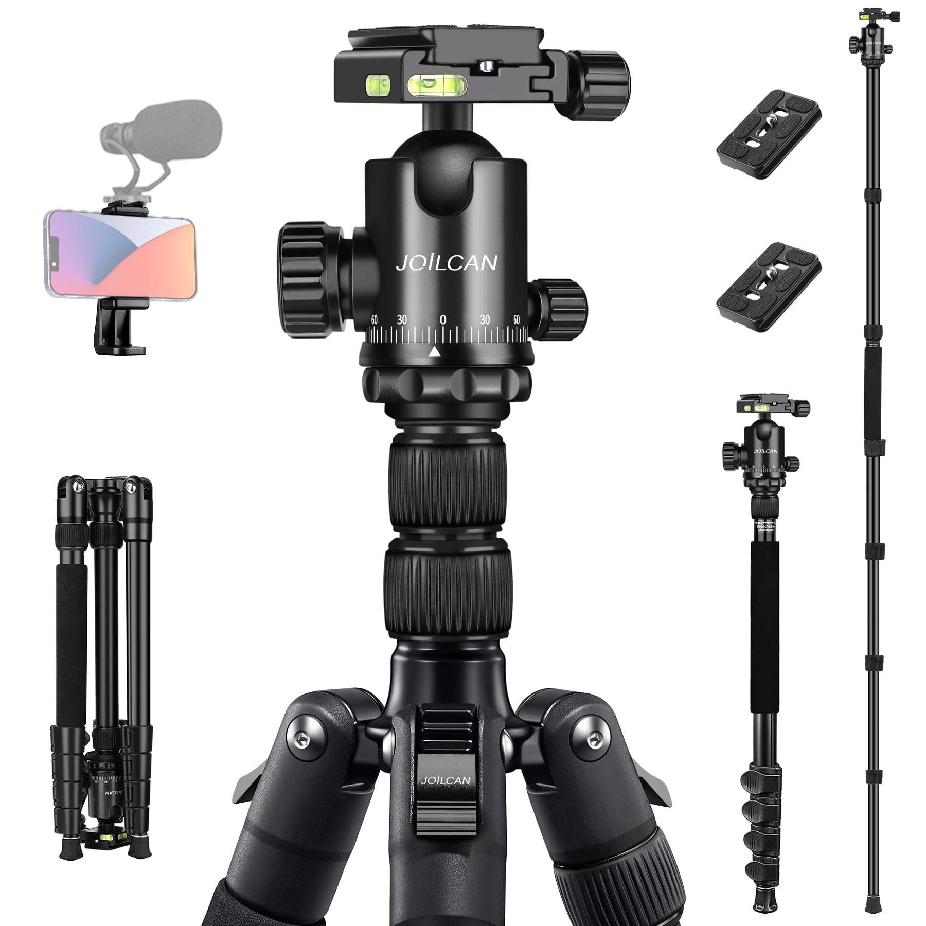 Joilcan Tripod For Camera, 81'' Camera Tripod Stand, 83 Inches Dslr Tripods & Monopods, Heavy Duty Travel Tripod For Binoculars