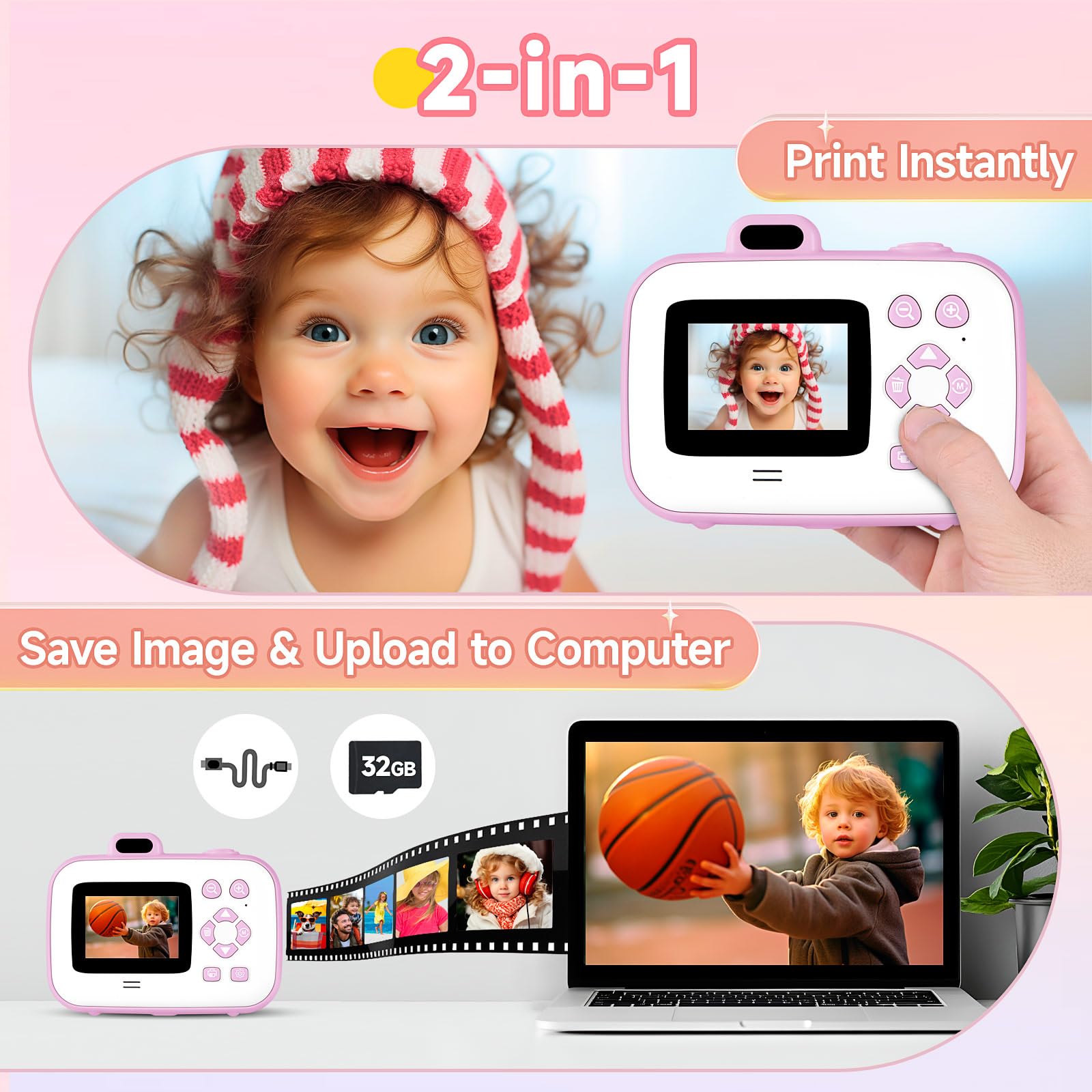Kids Camera Instant Camera, Kids For 3 12 Year Old Girls Boys, Kids Digital Camera Instant Print With Print Paper, Toddler Kids
