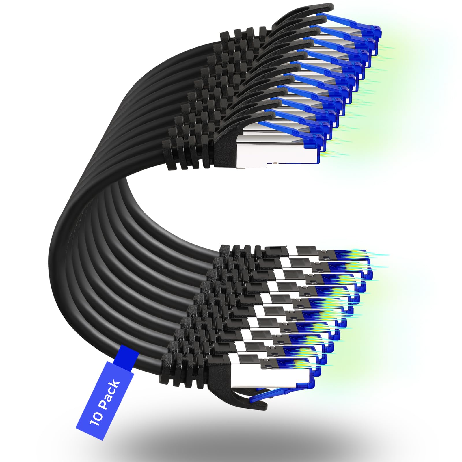 Rapink Patch Cables Cat8 0.5Ft (10 Pack) Slim, Cat 8 Ethernet Patch Cable 40G Support, Snagless Cat 8 Network Cable For Data Center, Flexiable Cat8 Ethernet Cables Black (10Pc830 0.5)