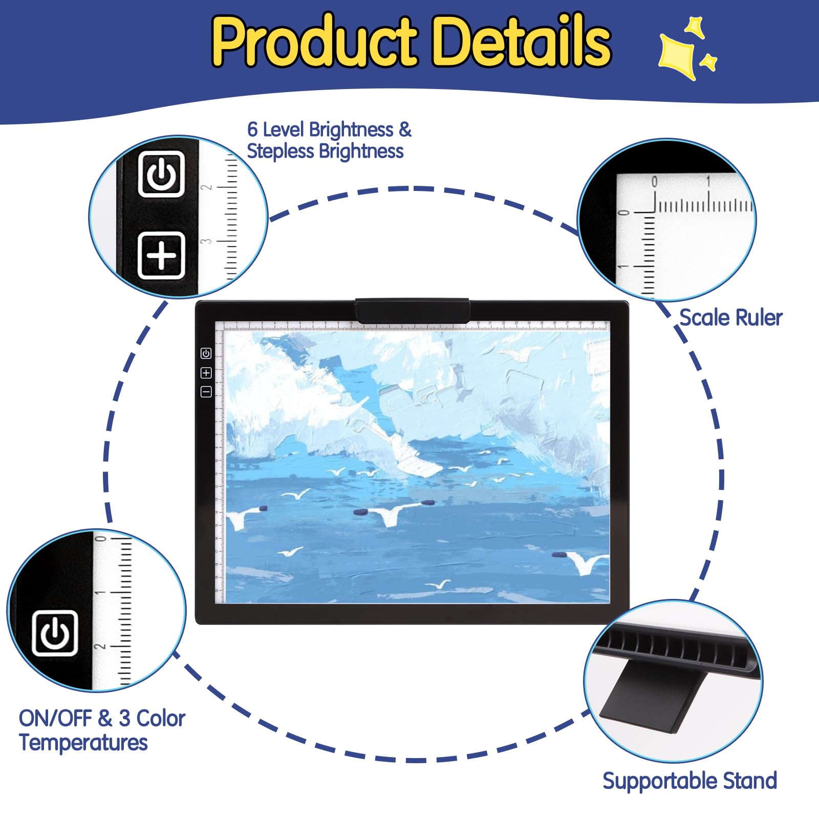 Keiwrlight A4 Light Board For Tracing   Rechargeable Portable Light Pad Stepless Light 6 Levels Brightness, Lightbox For Tracing