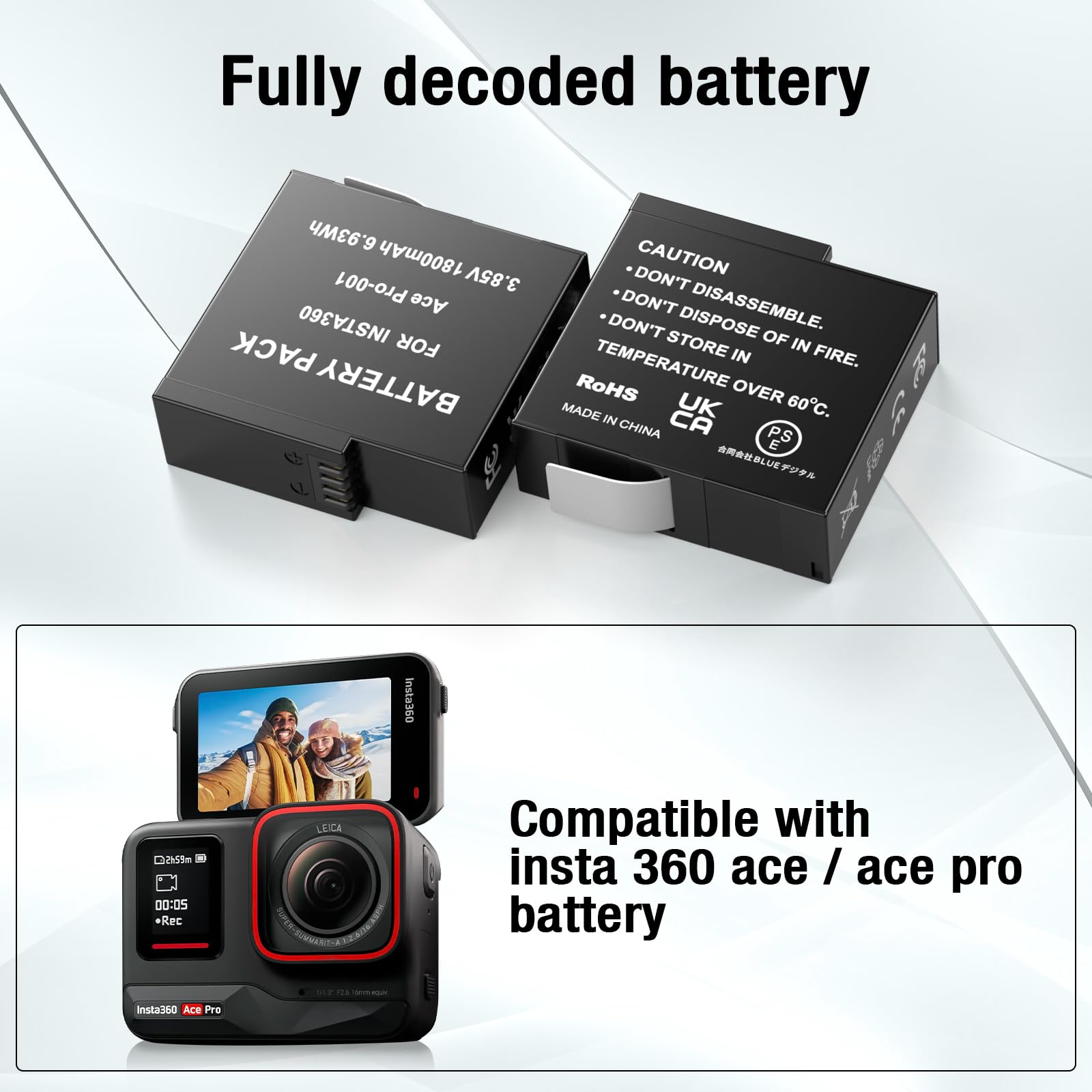 360 Ace/Ace Pro Replacement Battery 2 Packs 1800Mah With Triple Slot Fast Charger Hub For Insta360 Ace Pro/Ace Action Camera Acc