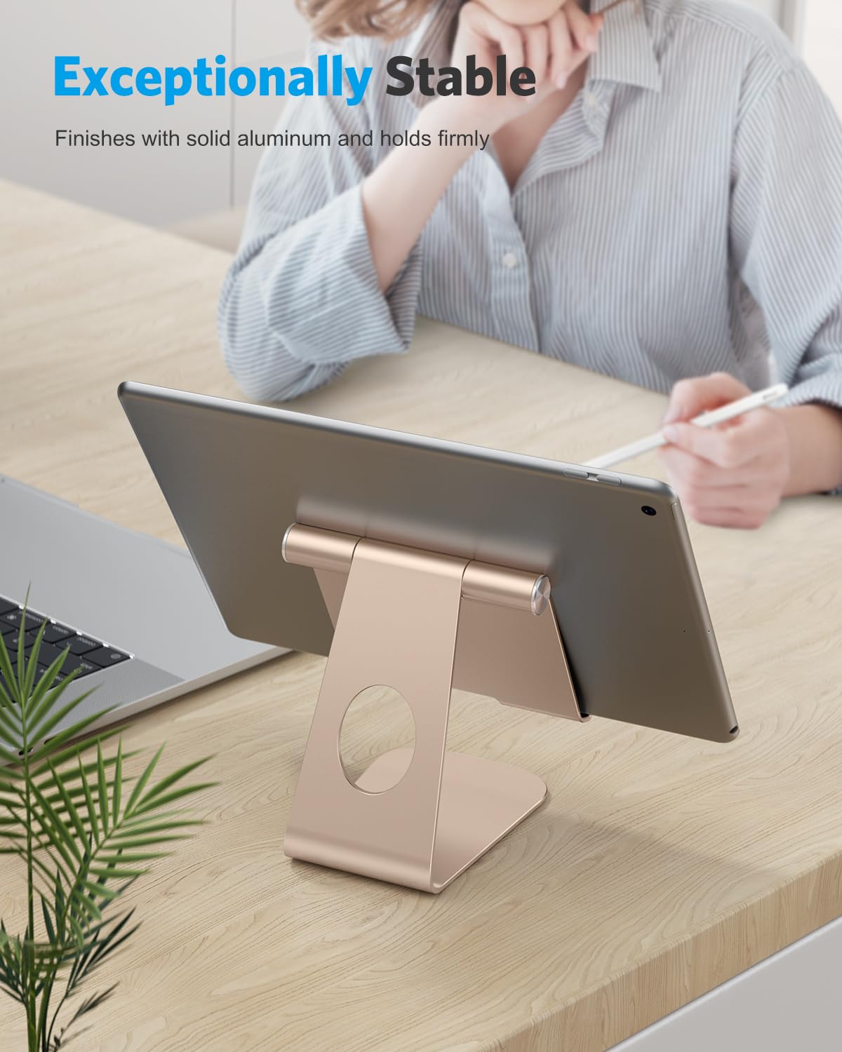 Omoton Tablet Stand Holder Adjustable, T1 Desktop Aluminum Tablet Dock Cradle Compatible With Ipad Air/Mini, Ipad 10.2/9.7, Ipad Pro 11/12.9, Samsung Tab And More, Gold