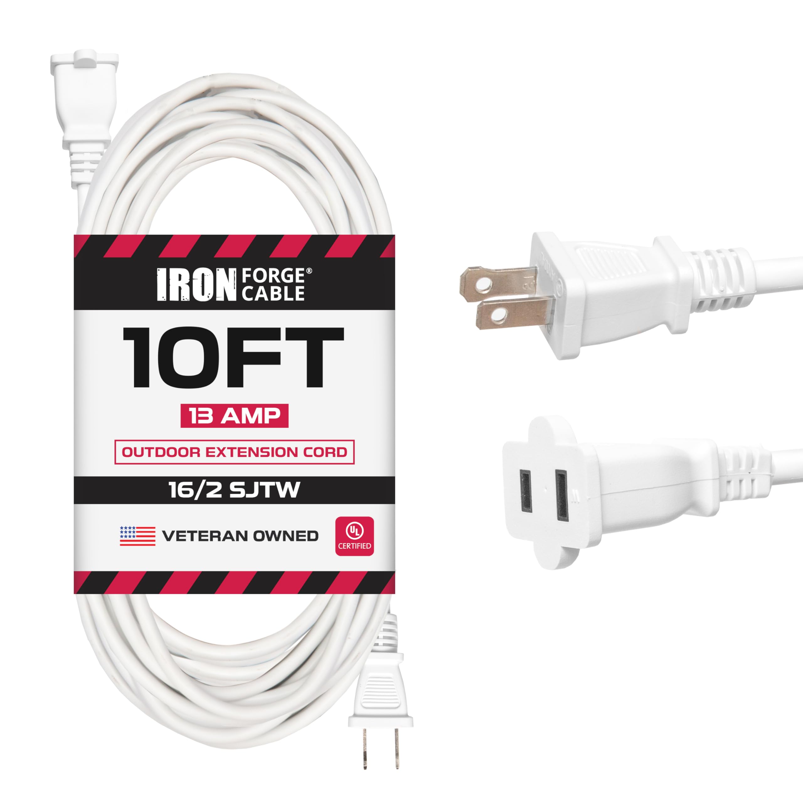 Iron Forge Cable 2 Prong Outdoor Extension Cord 10 Ft   16 Gauge 13 Amp Heavy Duty Power Extension Cords   Sjtw   Great For Outd