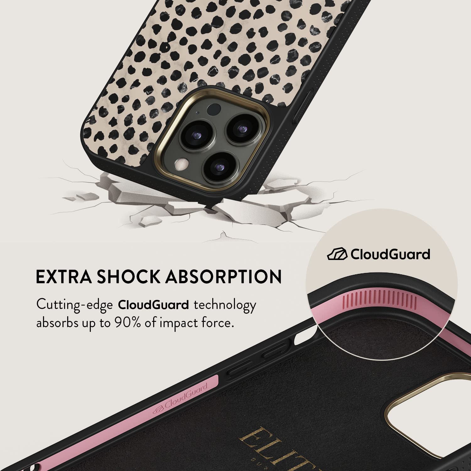 Burga Phone Case Compatible With Iphone 13 Pro Max   Black Polka Dots Pattern   Cute But Tough With Cloudguard 2 In 1 Defense Sy