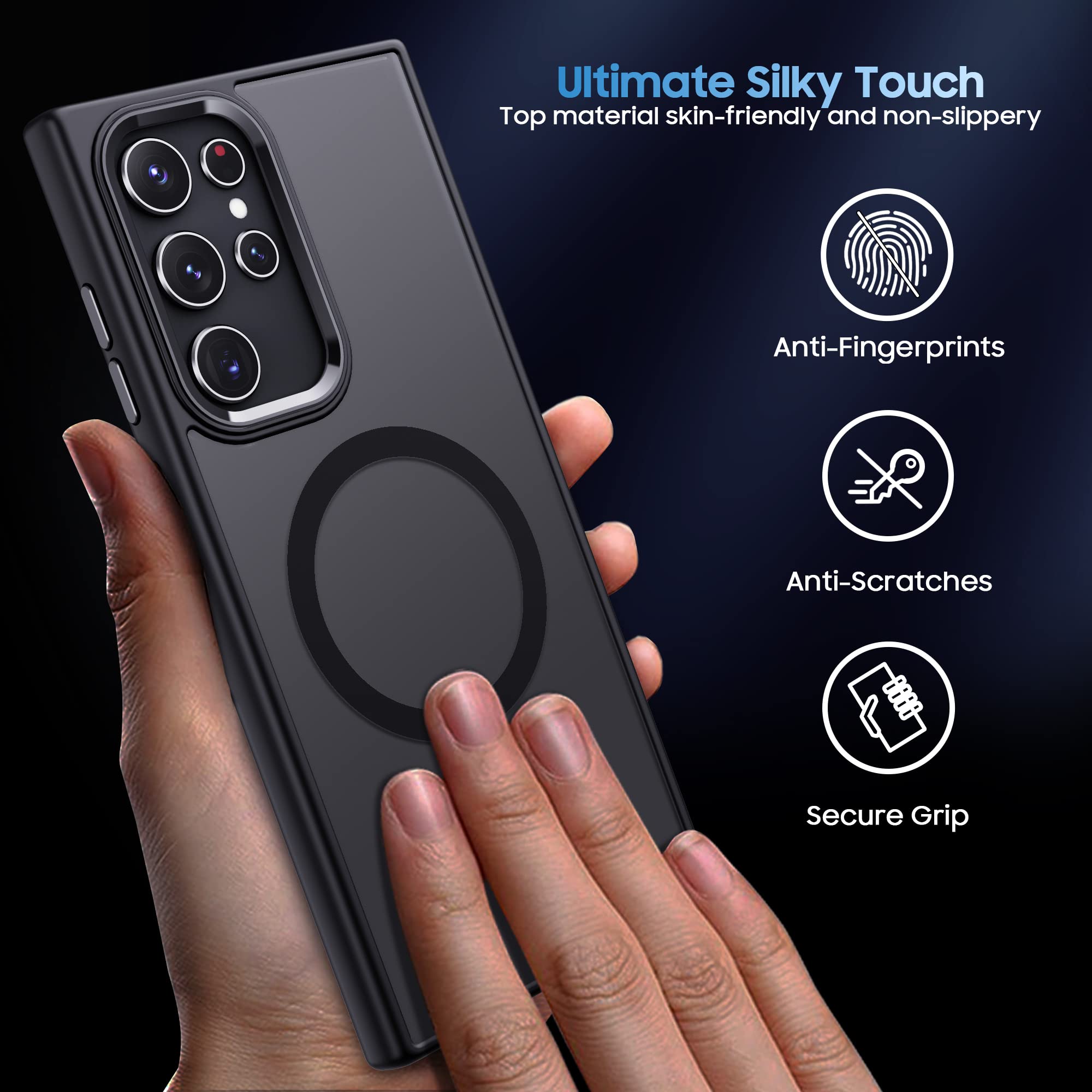 Makavo Translucent Matte For Samsung Galaxy S22 Ultra Case, Compatible With Magsafe, Slim Thin Magnetic Cover With Camera Lens P