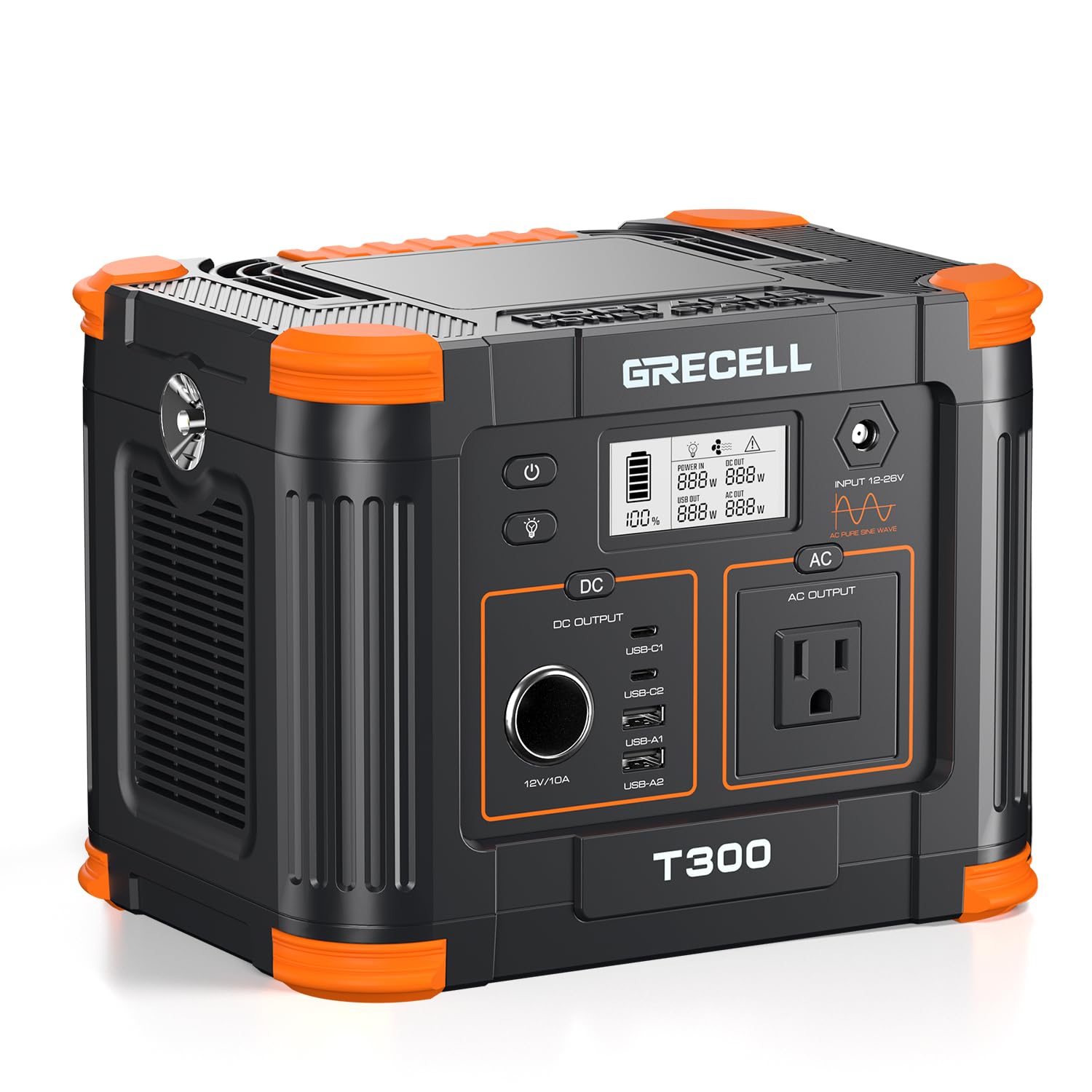 GRECELL 300W Portable Power Station 230.88Wh Solar Generator with USBC PD 60W, 110V Outlet Perfect for Camping, Outdoor Trips, H