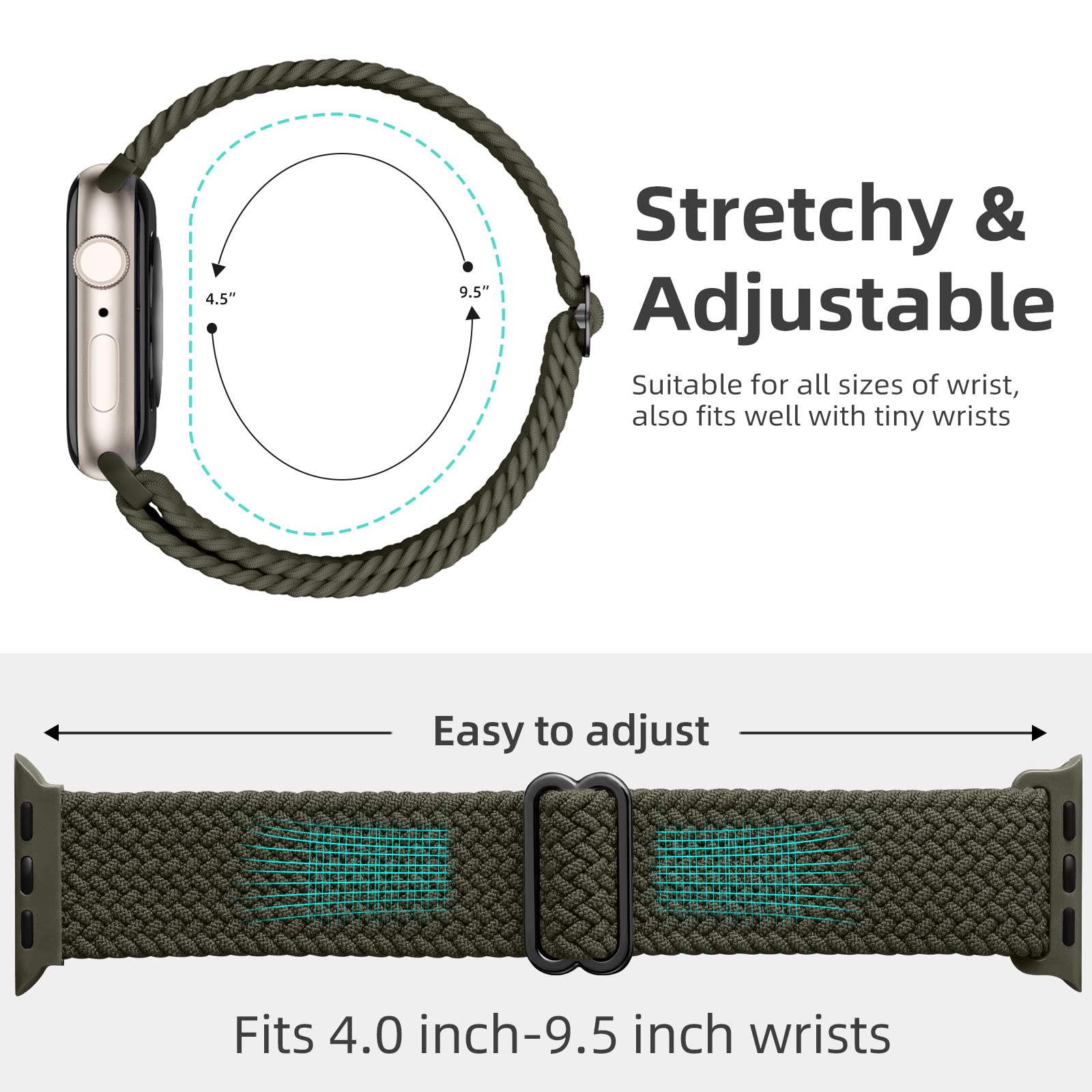 Daqin 4 Pack Braided Solo Loop Bands Compatible With Apple Watch Band 44Mm 45Mm 46M 49Mm Men, Adjustable Stretchy Nylon Band Ela