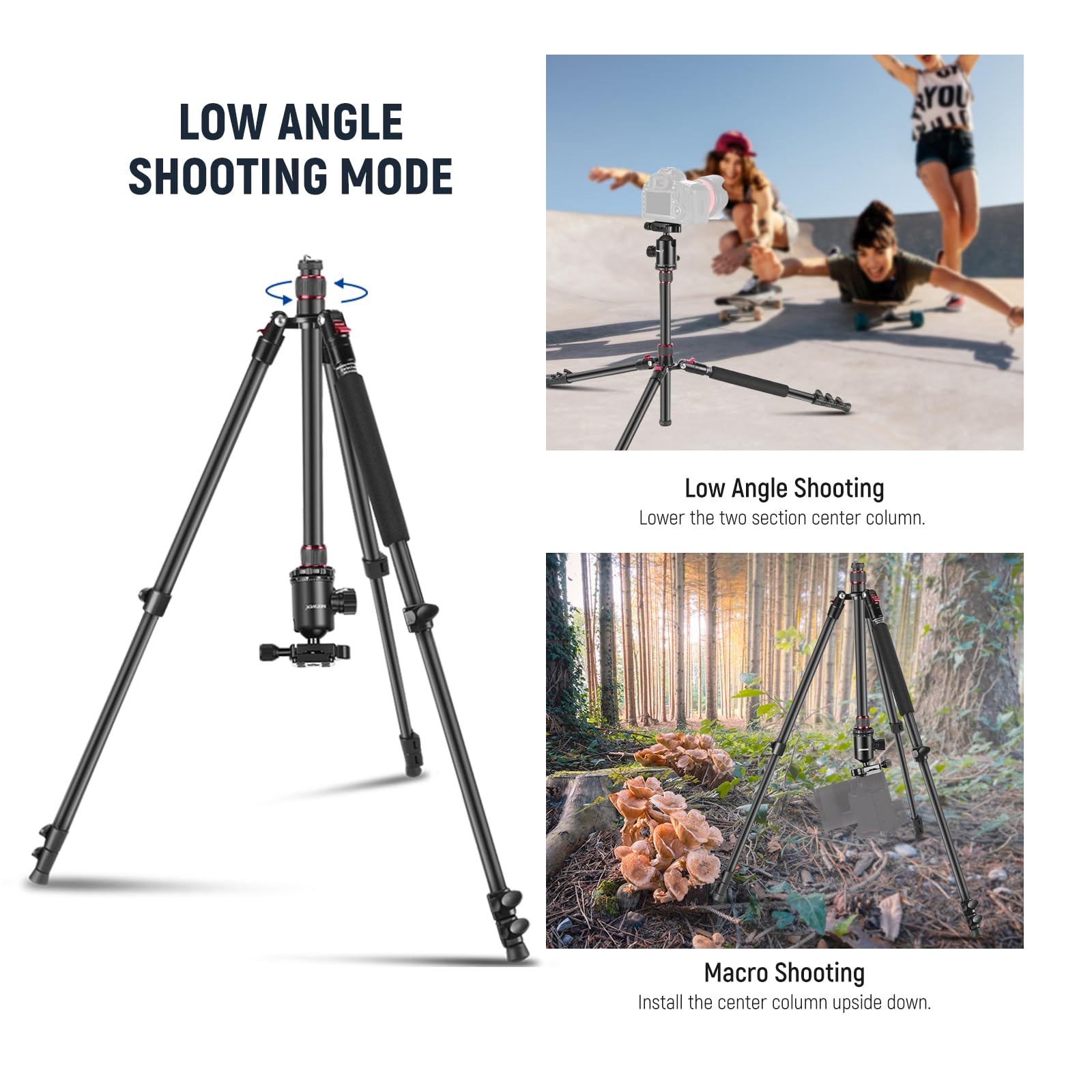 Neewer 77    Camera Tripod Monopod With Phone Holder, Portable Travel Tripod With Remote, 360 Ball Head, 2 Axis Center Column, A