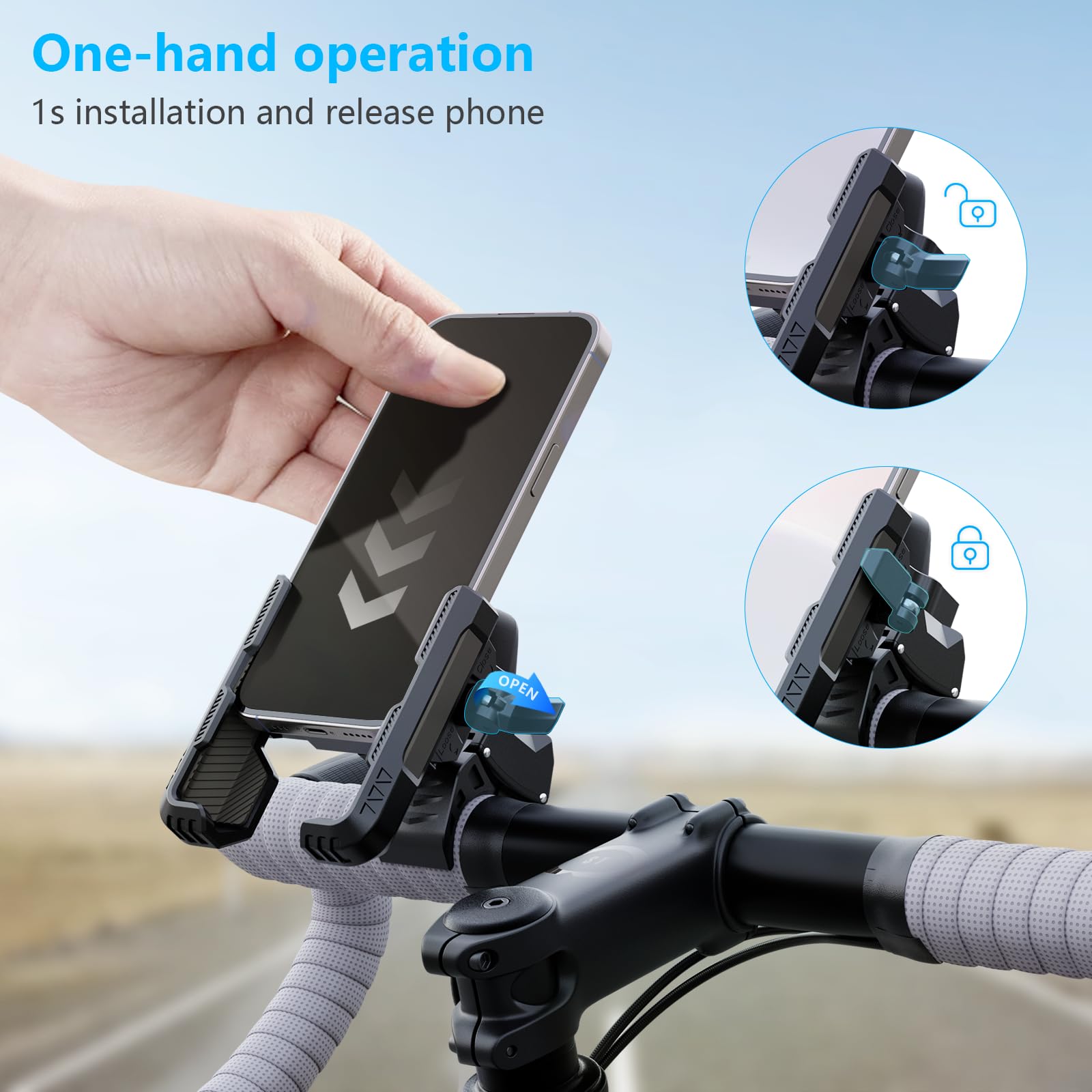 Eowihor Motorcycle Phone Mount Holder, Bike Phone Holder, 360 Rotation Bicycle Scooter Phone Clip, Universal Phone Mount For 4.5