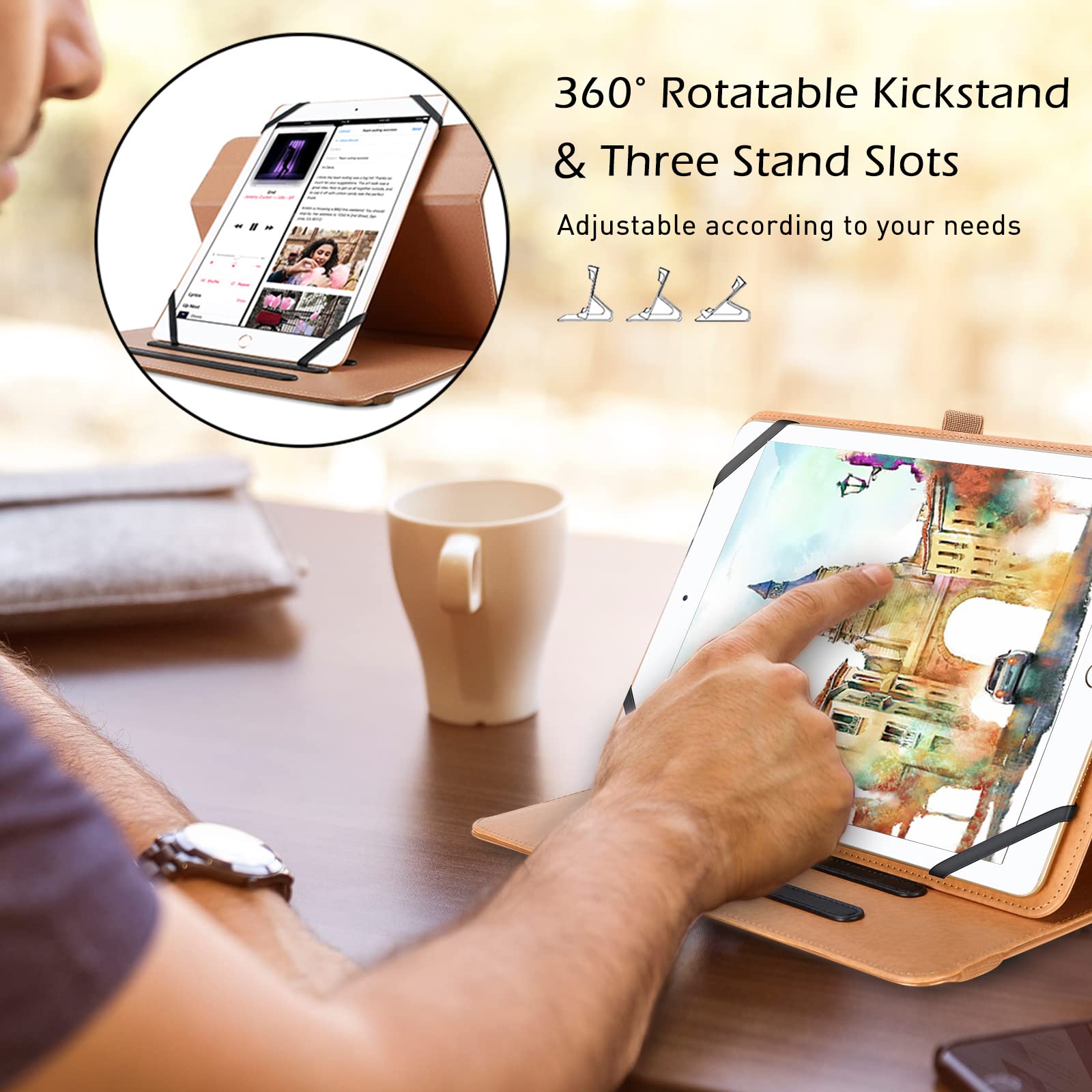 Procase 9' 10.1' Inch Universal Tablet Case With 360 Degree Rotatable Kickstand, Protective Cover Stand Folio Case For 9 10 10.1 Inch Android Touchscreen Tablet Multiple Viewing Angles  Brown