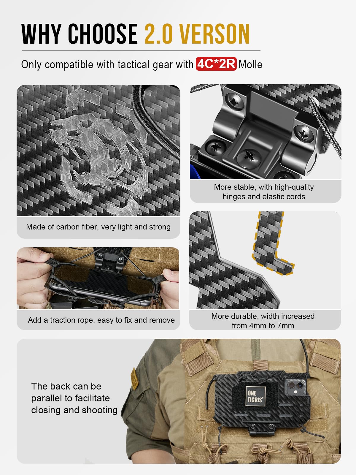 Onetigris Molle Phone Holder Version 2.0, Plate Carrier Accessories Tactical Vest Phone Holder Phone Chest Mount For Cellphone S