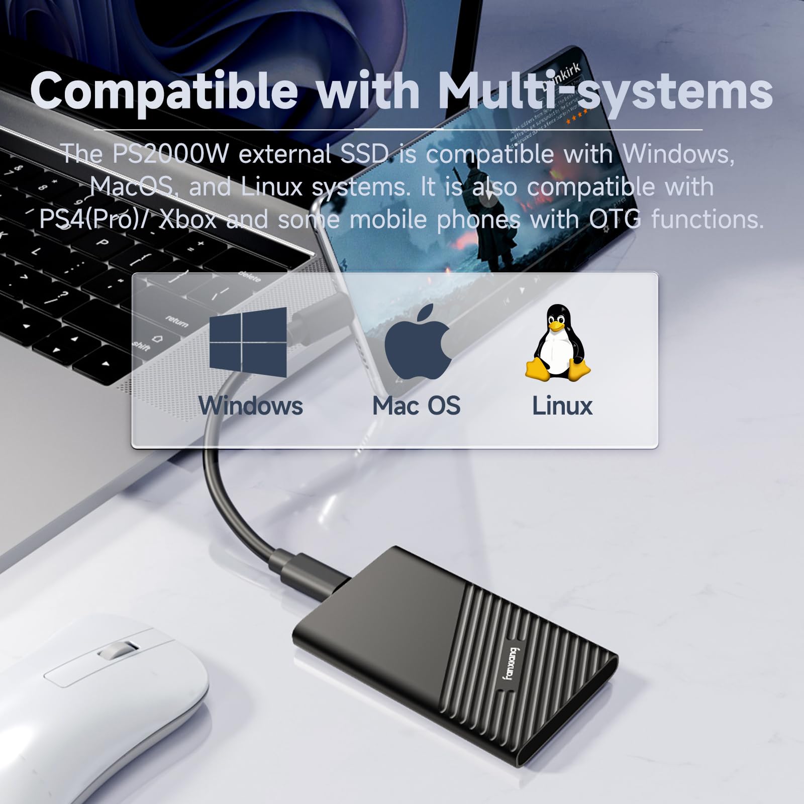 Fanxiang 500Gb External Ssd Portable, Up To 2000Mb/S, External Solid State Drive External Hard Drive, Usb 3.2 Gen2 Type C Ssd Fo