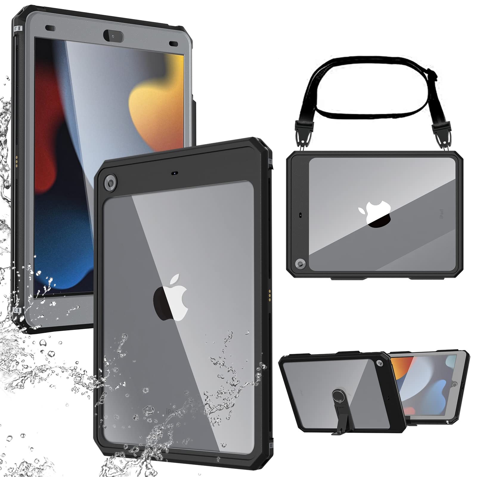 AICase 10.2 iPad 9th/ 8th/ 7th Generation 2021/2020/ 2019 IP68 Waterproof Case with Lanyard Built-in Screen Protector Rugged Wat