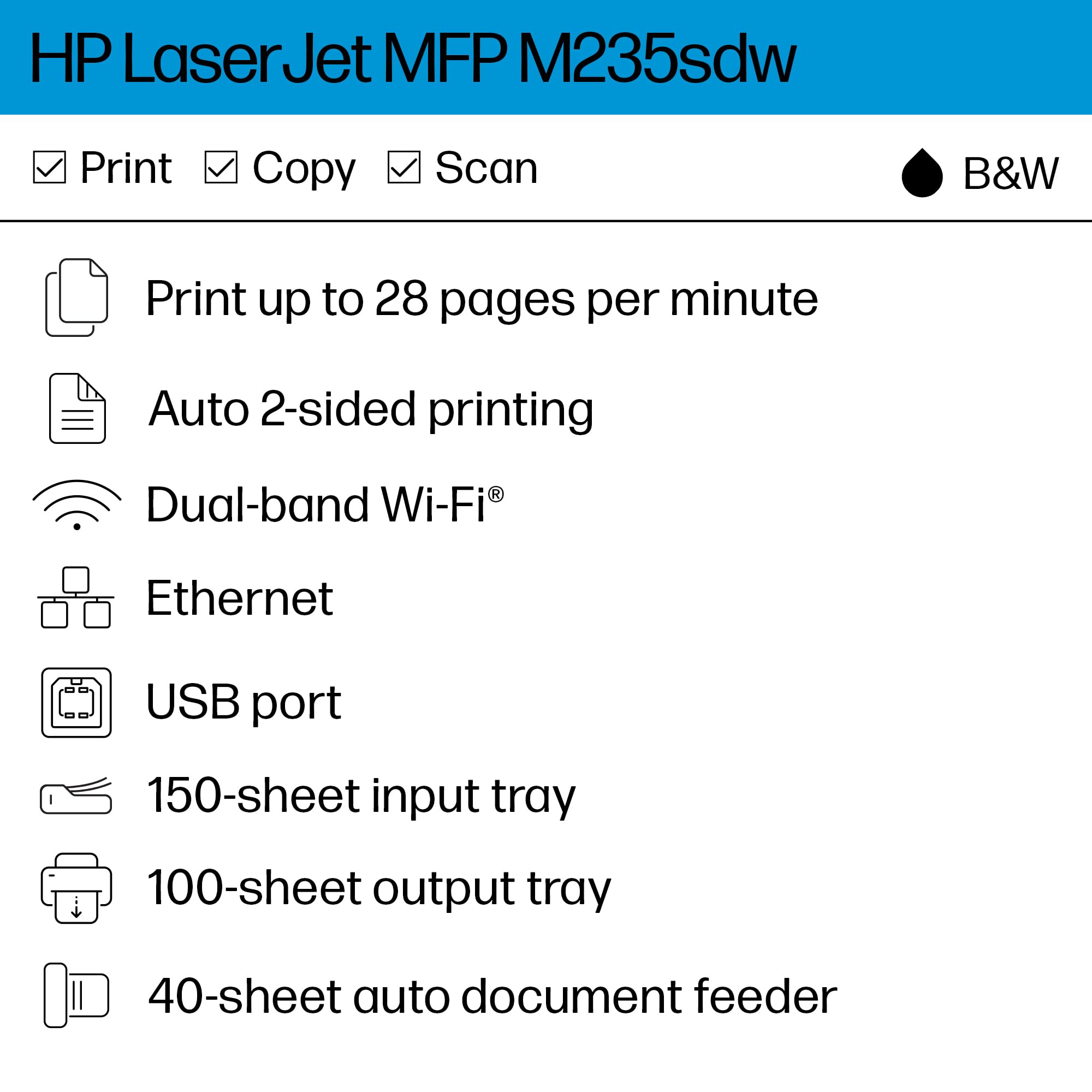 Hp Laserjet Mfp M235Sdw All-In-One Laser Wireless Printer, Scan/Copy, Black & White, Duplex, Best For Office