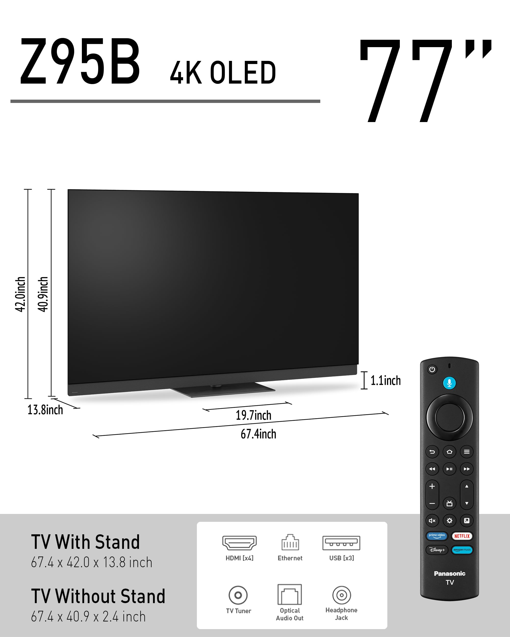 Panasonic Z95 Series (2025 Model) 77-Inch Oled 4K Ultra Hd Smart Fire Tv, Hdr10+ Adaptive, Dolby Vision Iq, 360 Soundscape Pro,