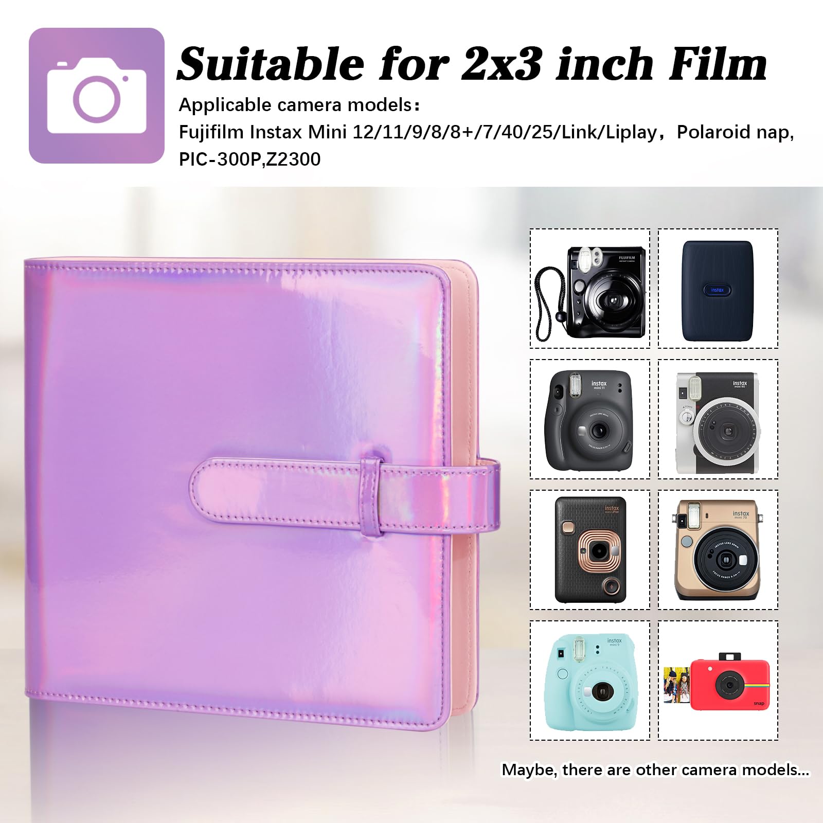 360 Pockets Photo Album For Fujifilm Instax Mini 12 11 9 Instant Camera, Polaroid Snap/Socialmatic Instant Cameras & Zip Instant