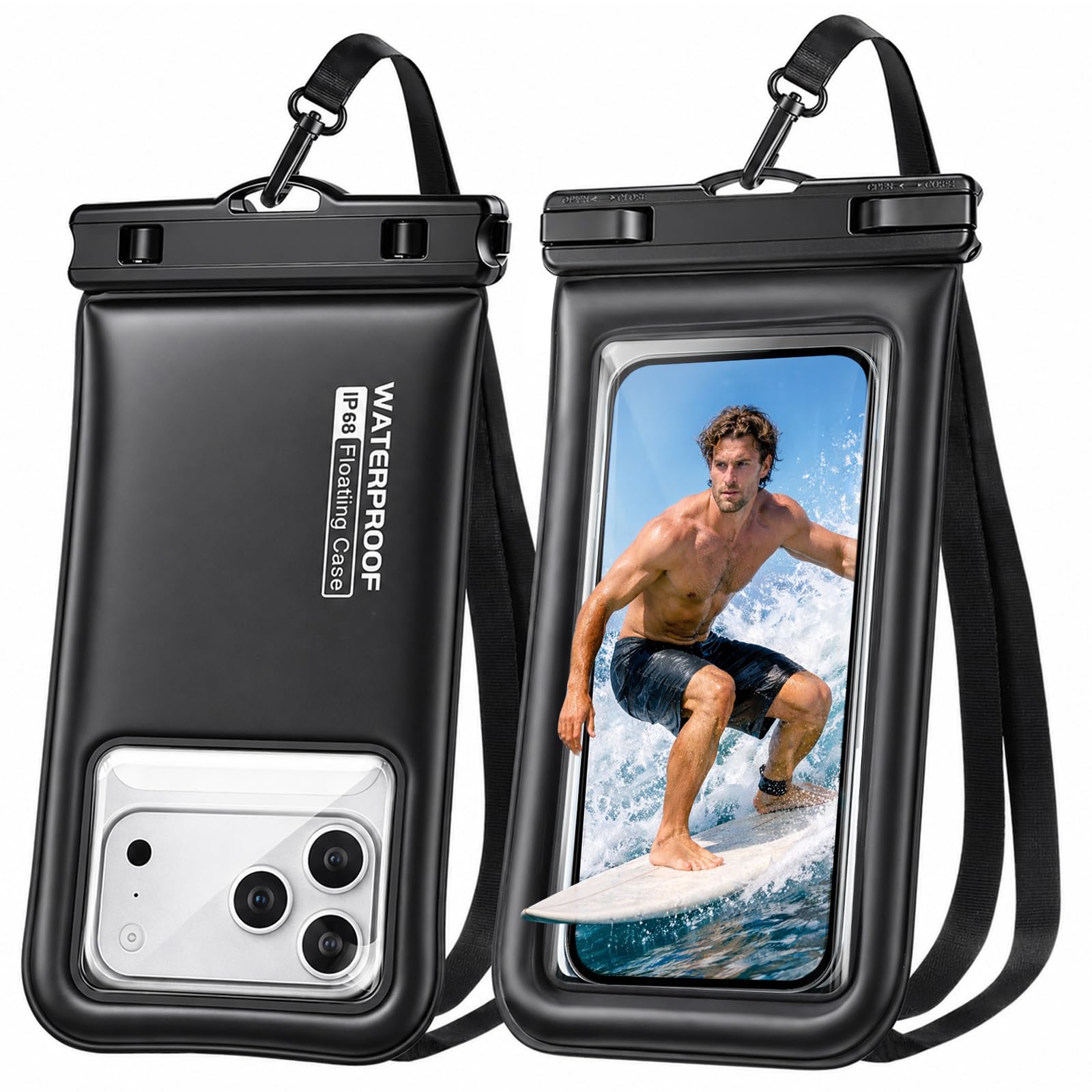 PEDVSTY Floating Waterproof Phone Pouch 2 Pack  Up to 7.0, Black