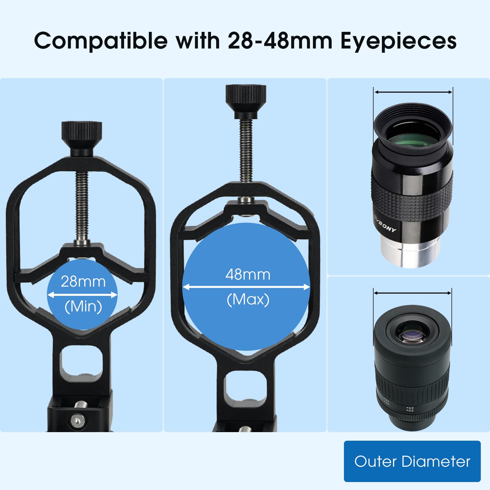 Svbony Sv214 Pro 3 Axis Universal Smartphone Adapter, Digiscoping Adapter With Remote Control Support 28 To 48Mm Eyepiece Diameter, For Capture Images Through Telescope Spotting Scope