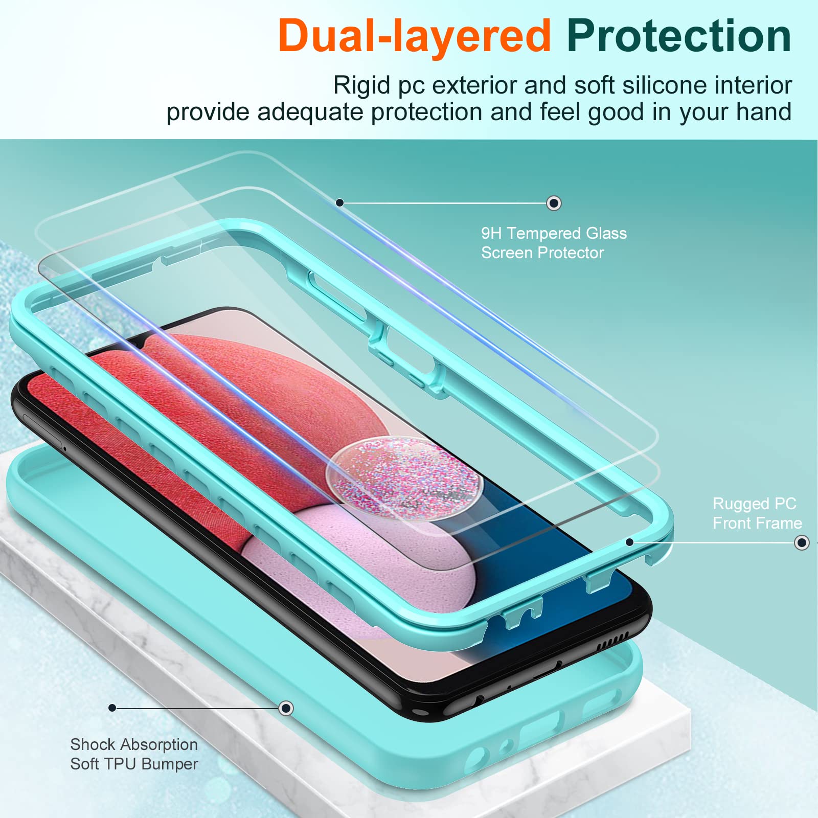 Leyi For Samsung Galaxy A13 5G Phone Case: Galaxy A13 5G Case With [2 X Tempered Glass Screen Protector], Full Body Shockproof S