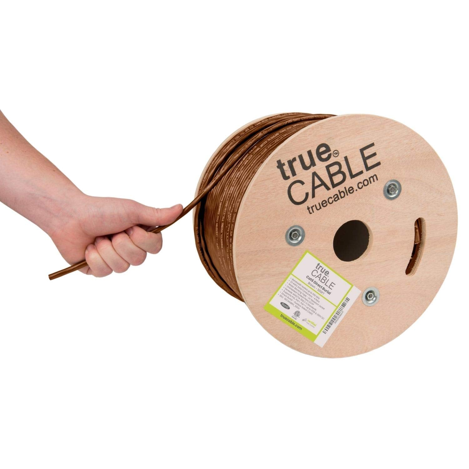 Truecable Cat6 Direct Burial, Shielded F/Utp, 500Ft, Waterproof, Outdoor Rated Cmx, Brown, 23Awg Solid Bare Copper, 550Mhz, Poe++ (4Ppoe), Etl Listed, Bulk Ethernet Cable
