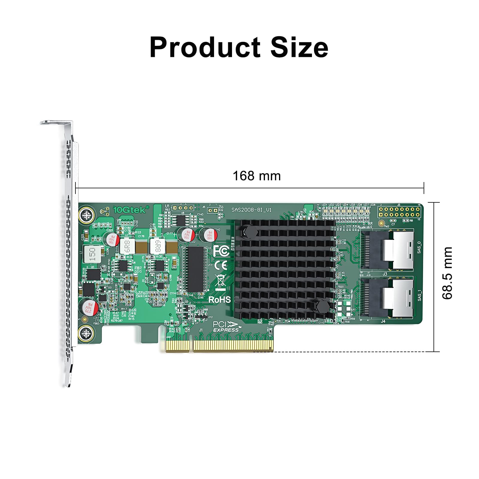 H!Fiber Lsi Sas 9211-8I Raid Controller Card, 6Gb/S Internal Sas/Sata Hba Card, Lsi 2008 Chip, Pci Express 2.0 X8, 2X Sff-8087 P