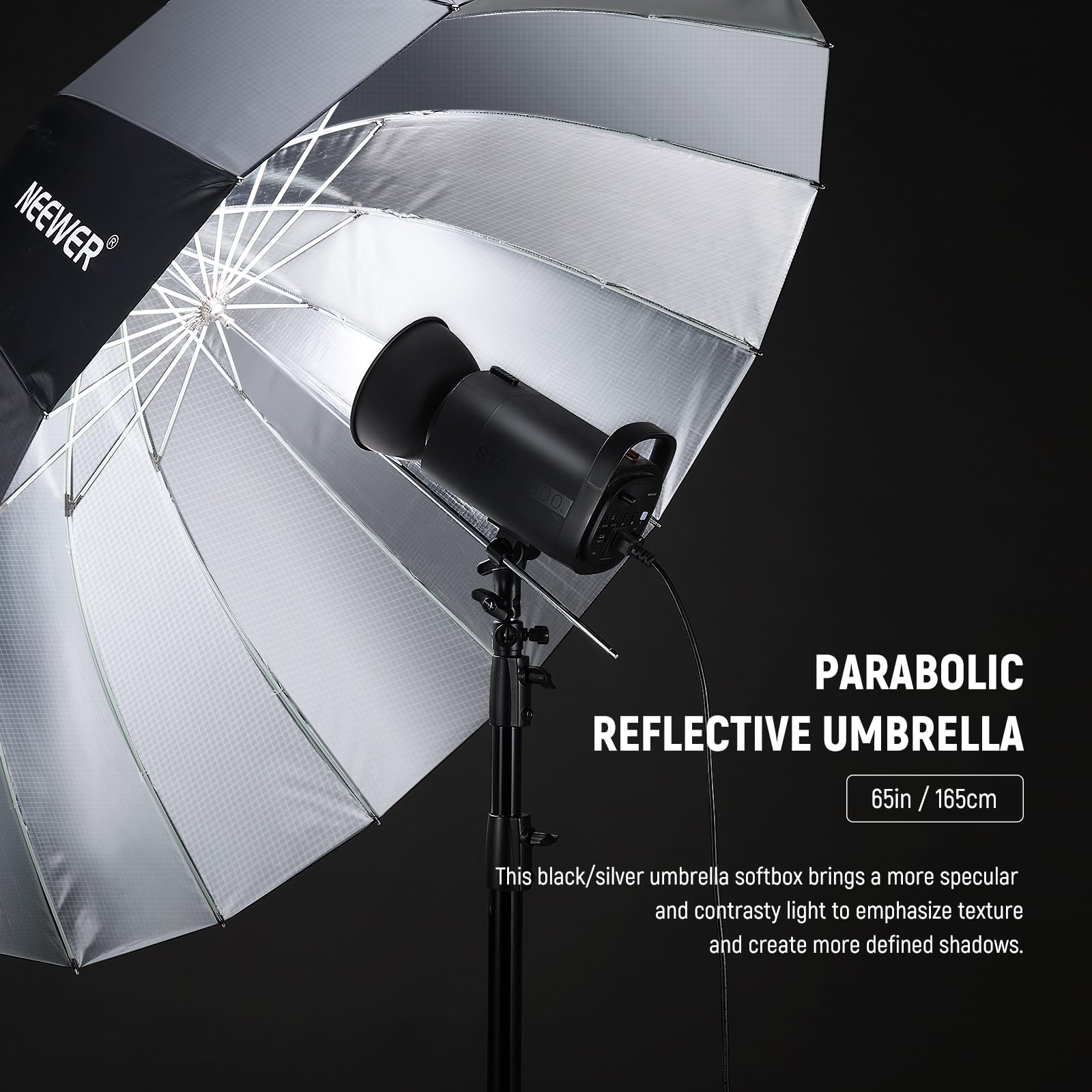 Neewer 65''/165Cm Parabolic Reflective Umbrella Photography With Silver Inner, Soft Lighting With Diffuser Cover, Bag, Quick Fol