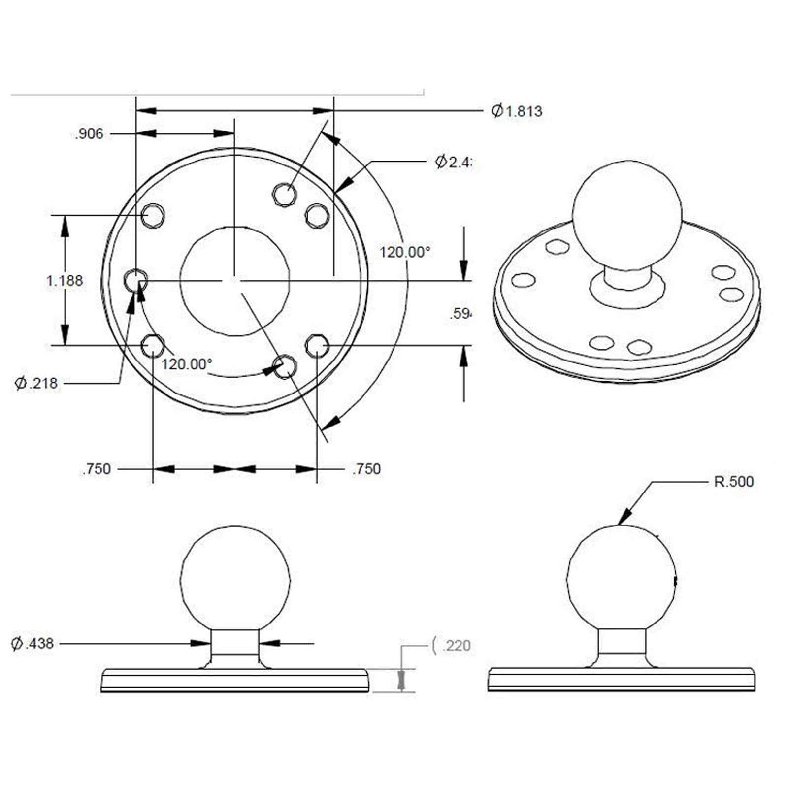 Ram Mounts Gps Round Plate With Ball Ram-B-202U With B Size 1 Ball