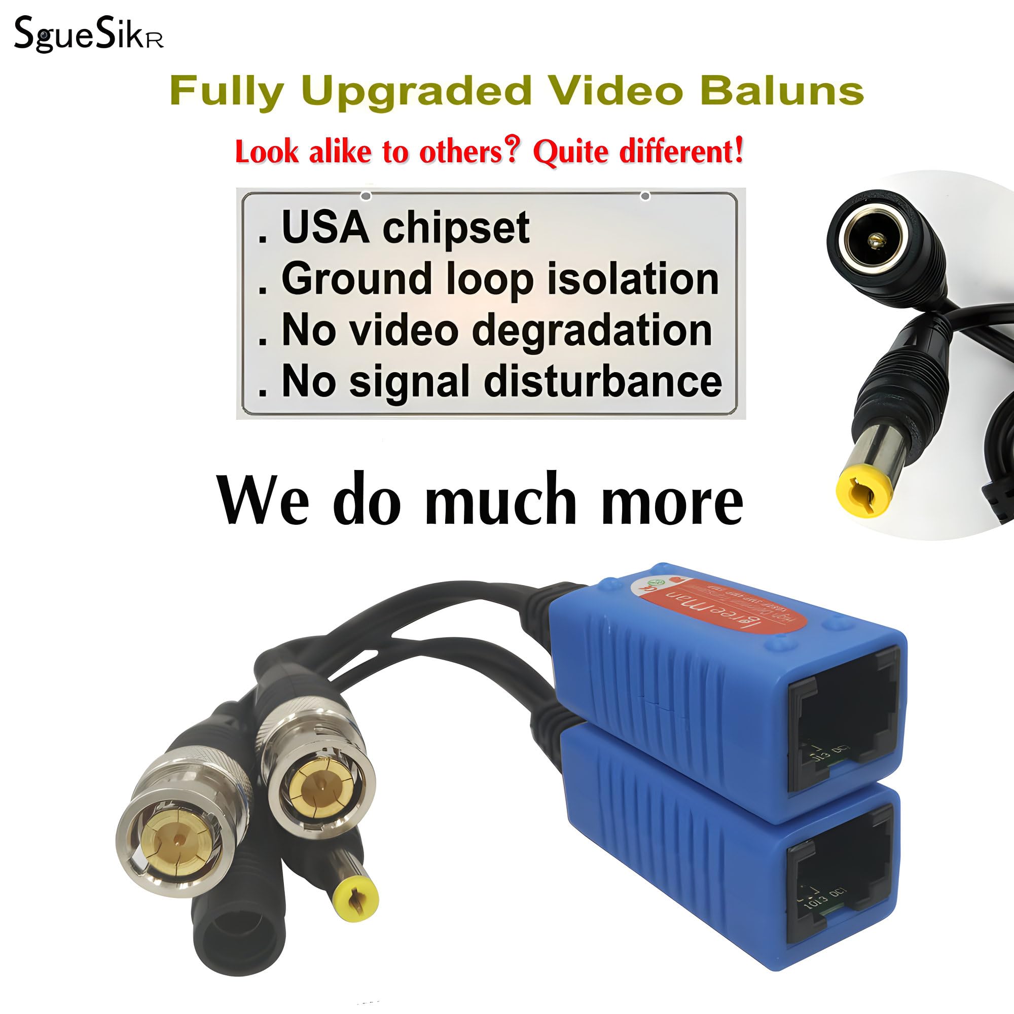 Igreeman 4 Pair Passive Video Balun Bnc To Rj45 Adapter With Power, 1080P 8Mp Surveillance Analog Camera Ethernet Cable Transcei