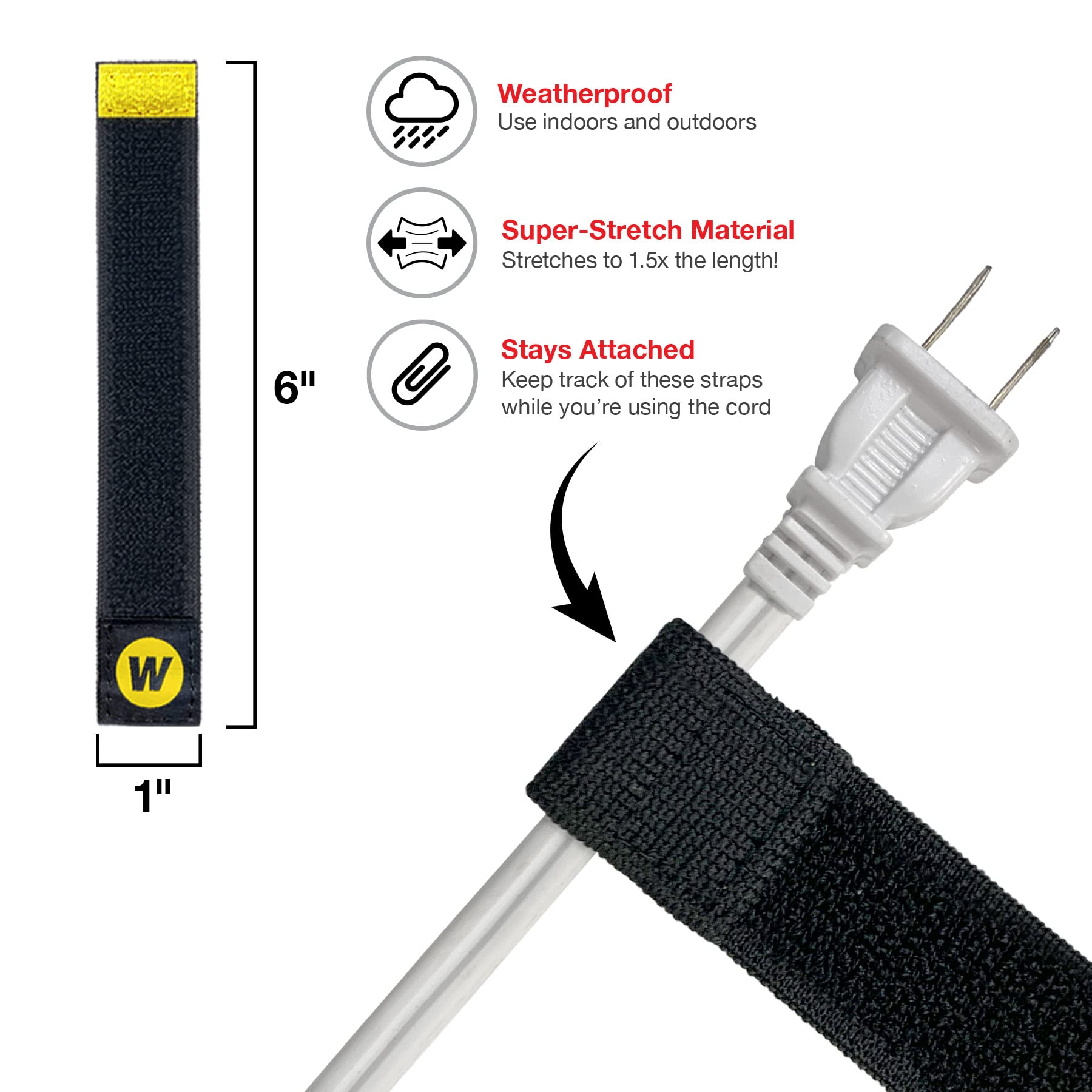 Selfie Straps By Wrap It Storage   6 Inch (12 Pack) Black   Elastic Hook And Loop Cord Organizer Wraps For Phone Charger, Comput