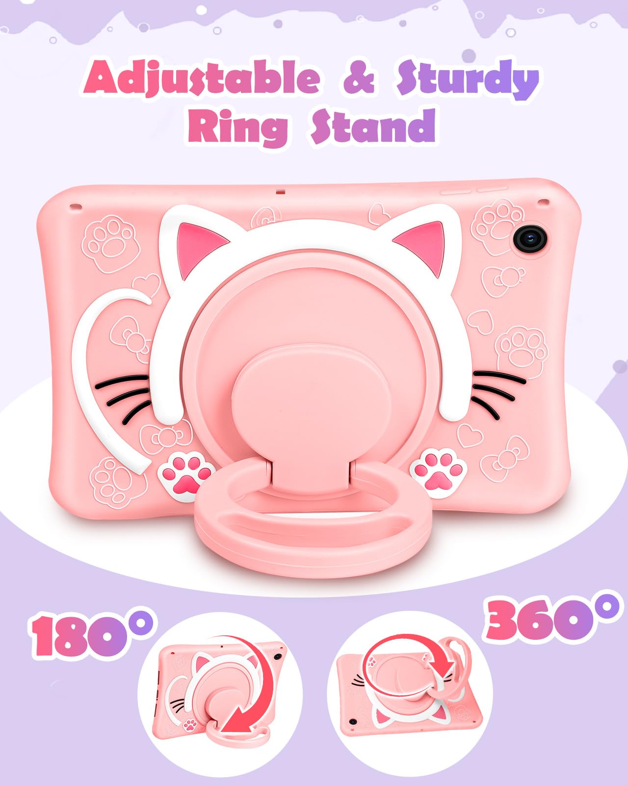 Wazzasoft For Samsung Galaxy Tab A9 Plus Case 11    Girls Cute Cat Kawaii Cover Girly 3D Cartoon Women Kitten With Rotating Hand