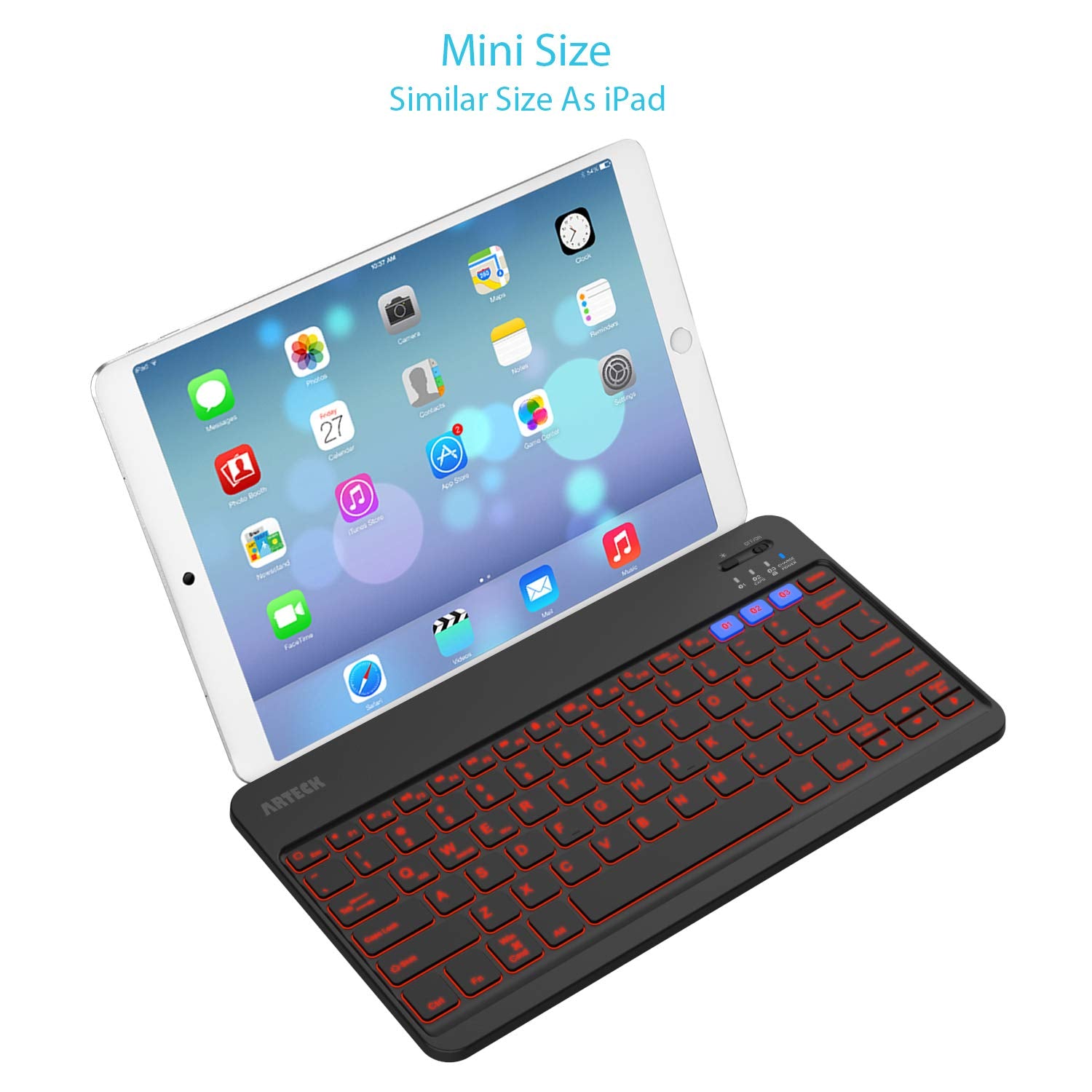 Arteck Hb220B Universal Backlit 7-Colors & Adjustable Brightness Multi-Device Slim Portable Wireless Bluetooth 3.0 Keyboard For