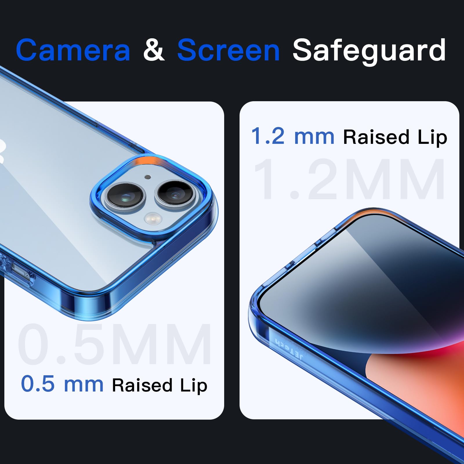 Jetech Case For Iphone 14 6.1-Inch, Non-Yellowing Shockproof Phone Bumper Cover, Anti-Scratch Clear Back (Blue)