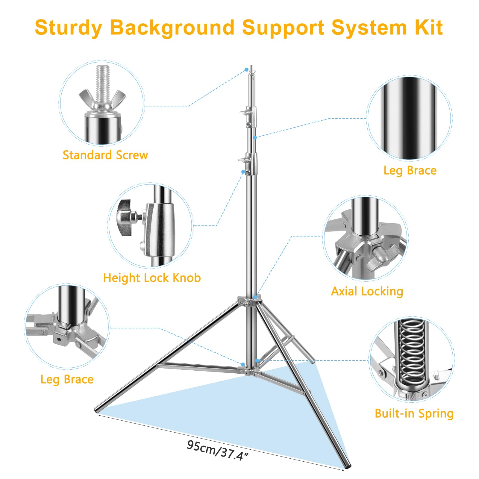 Mskira 9.2 X 10 Ft Stainless Steel Backdrop Stand Heavy Duty Adjustable Background Stand Backdrop Support Stand System Kit For P