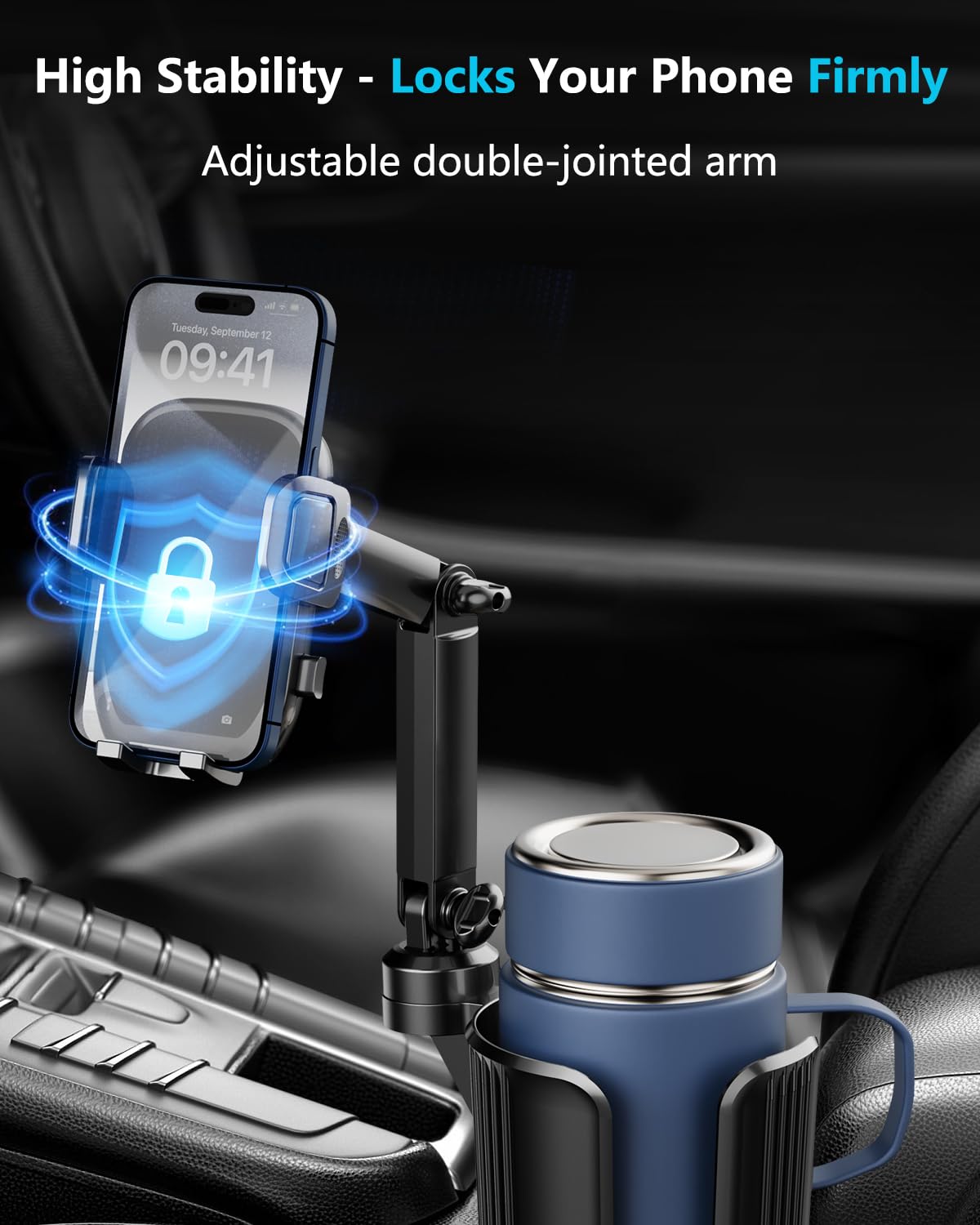 Cup Phone Holder For Your Car With Expandable Offset Base, 2 In 1 Adjustable Hands Free Cell Phone Holders Car Cupholder Mount,