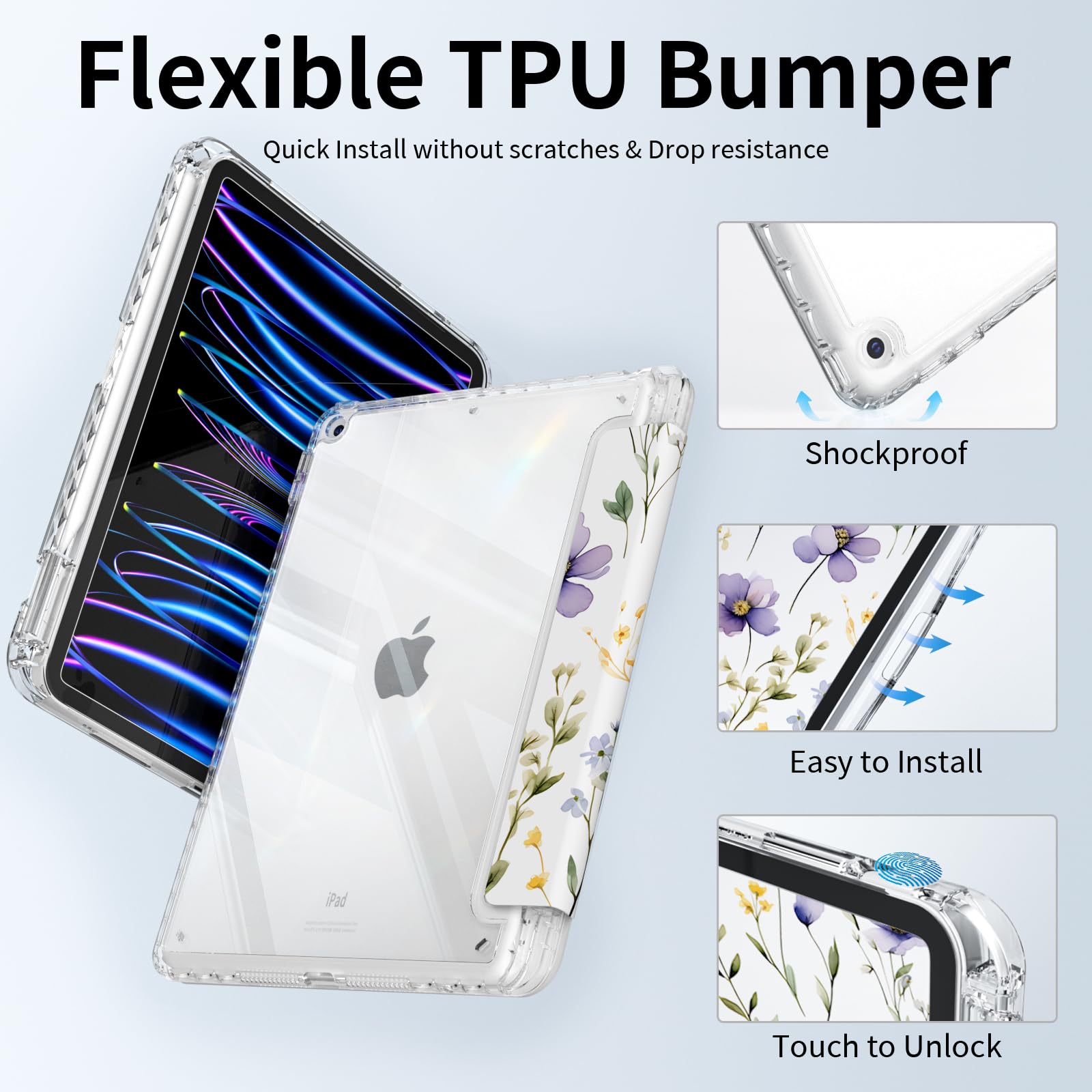 Piznernico Slim Trifold Case For Ipad 9Th/8Th/7Th Generation, Ipad Case 10.2 Inch 9/8/7 Gen 2021/2020/2019 With Pencil Holder, S