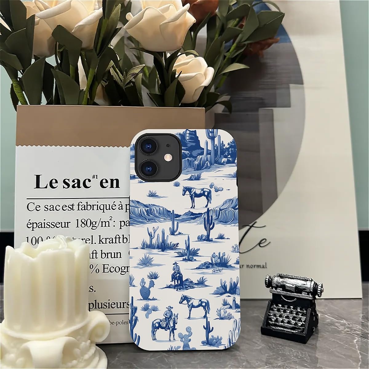 Fkbrcl4U For Iphone 11 Case, Hybrid 2-Layer Silicone Protective Matte Case For Girl Women Western Cowboy Horse Cow Desert Cacti
